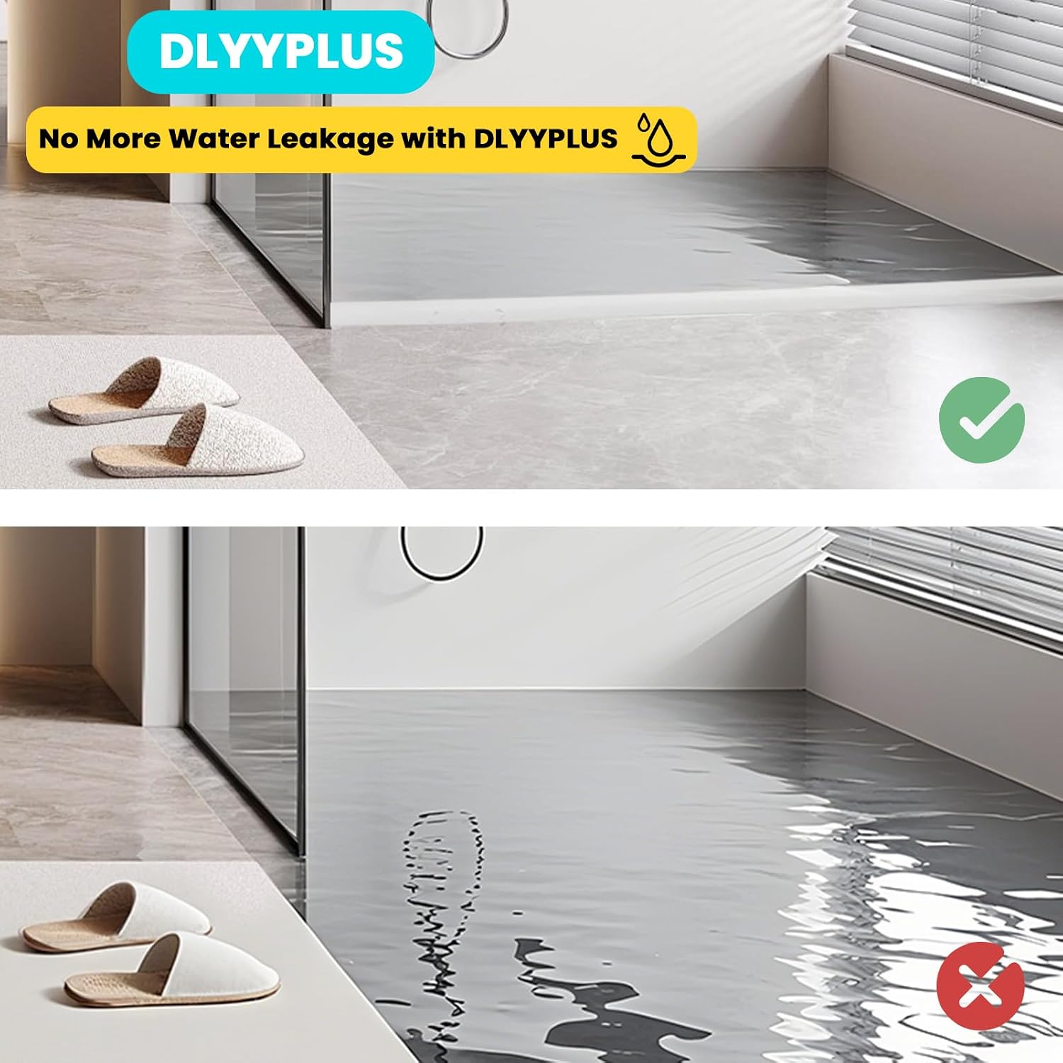 67" Collapsible Shower Threshold Water Dam Shower Barrier Keeps Water Inside Threshold Dry and Wet Separation Retention System Suitable for Bathroom Kitchen Sink Bathtub