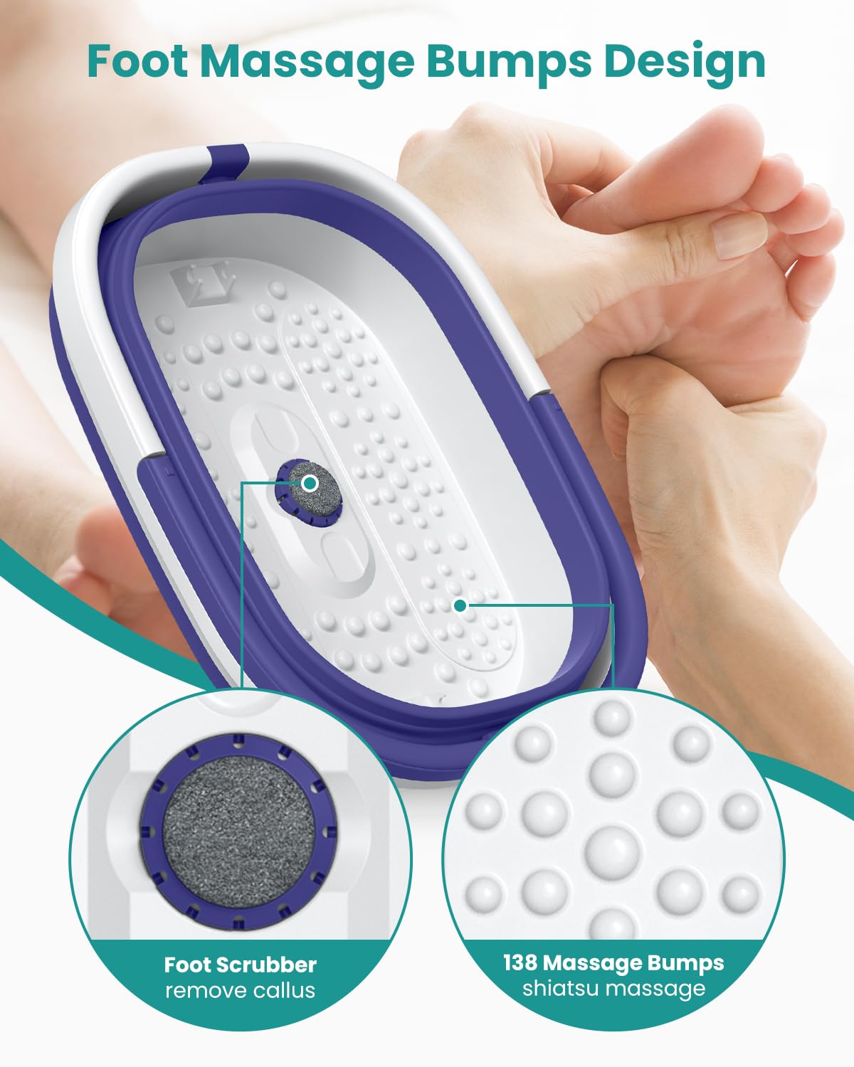 Nekteck Foot Soaking Tub Collapsible Bucket for Foot Bath Soak Tub, Feet Basin Soaker with 138 Acupressure Nodes and Pumice Stone for Feet Health Foot Spa, Gifts for Men Women Dad Mom, Purple