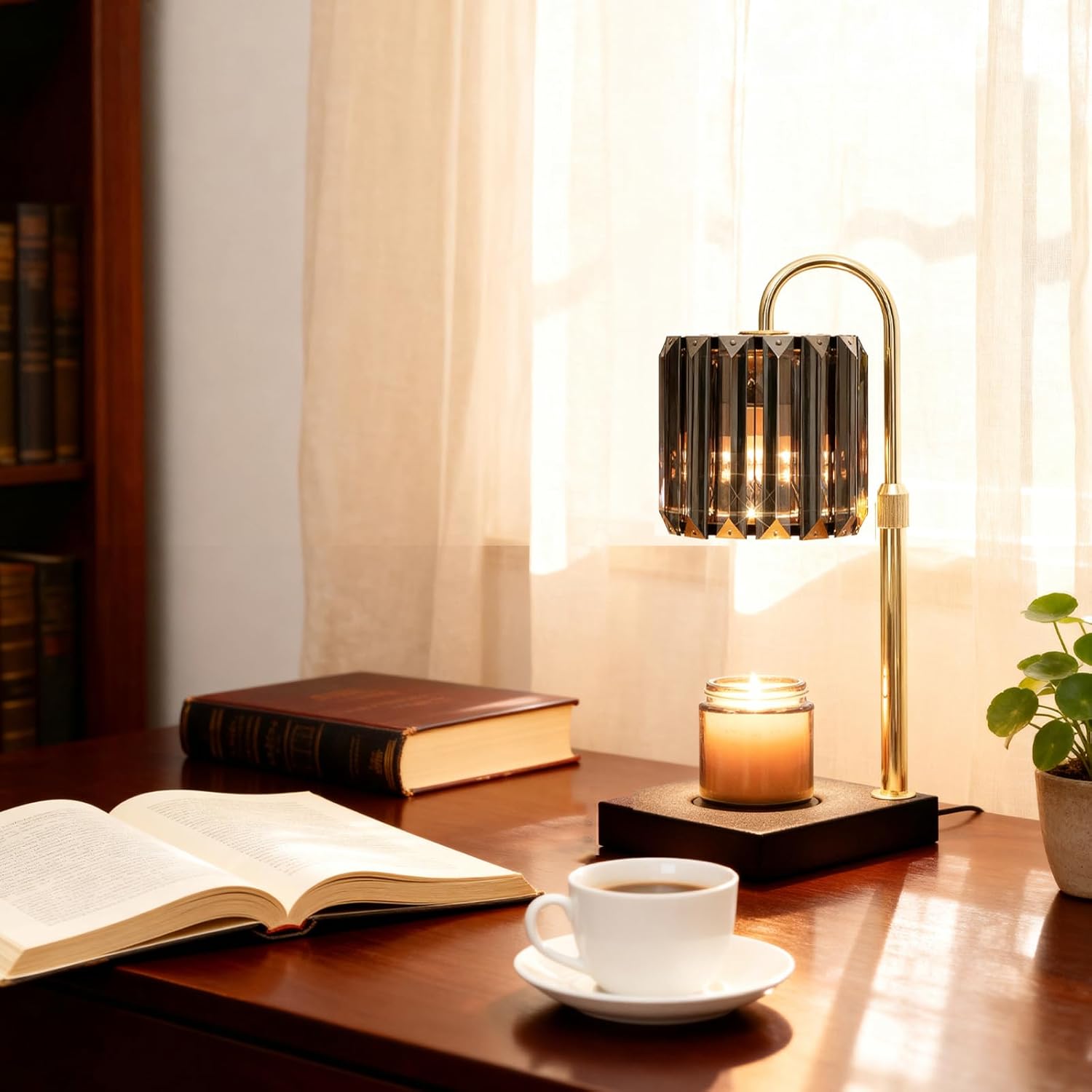 Yuichoy Candle Warmer Lamp with Timer, Dimmable Electric Candle Wamer Adjustable Height, Gifts for Women Mom, Glass Modern Candles Melter Lamp, Black