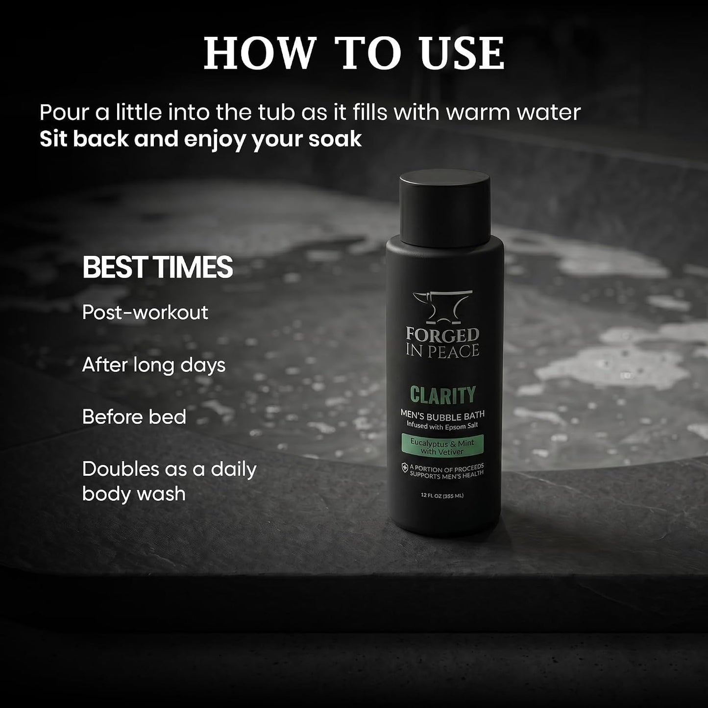 Men’s Bubble Bath with Epsom Salt & Aloe - Eucalyptus, Mint & Vetiver | Muscle Recovery, Skin Care, Stress Relief | 12 Fl Oz | Supports Men's Health