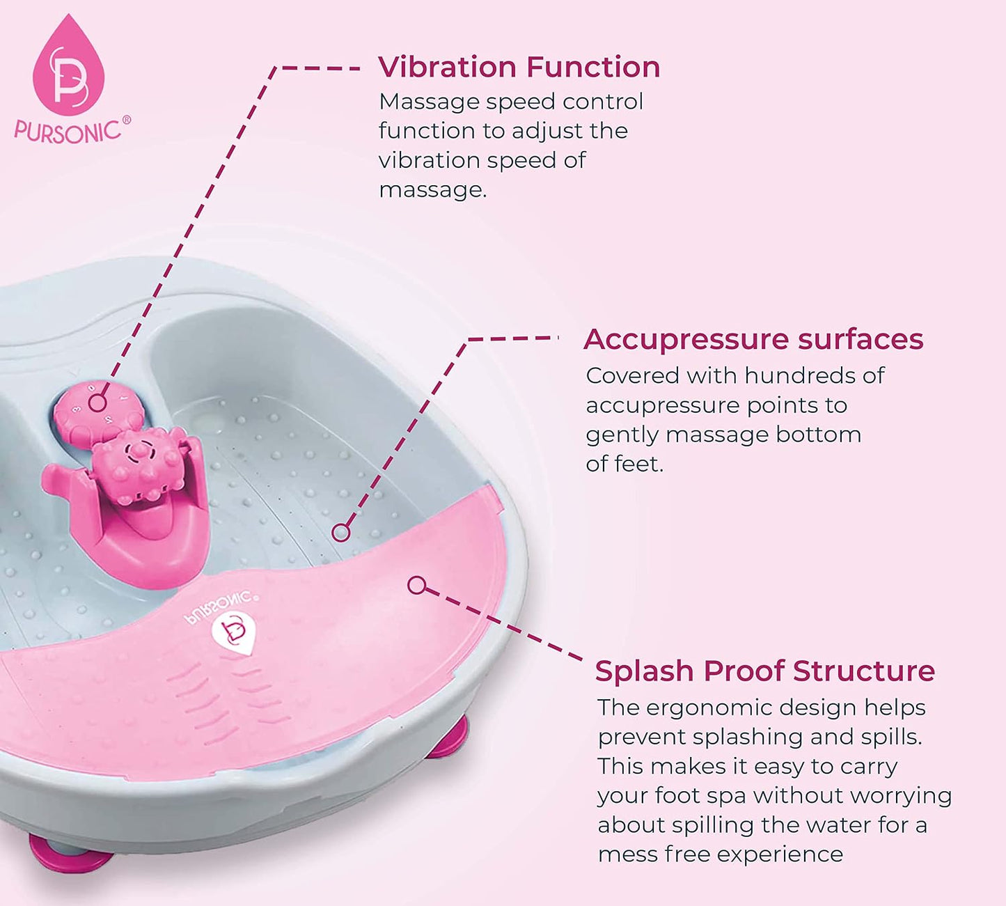 Pursonic Foot Spa Massager with Vibrating Bubbles & Tea Tree Oil Foot Salt Scrub with Epsom Salt 10oz Gift Set, Melts Away Stress and Revitalizes Tired Feet,Pink