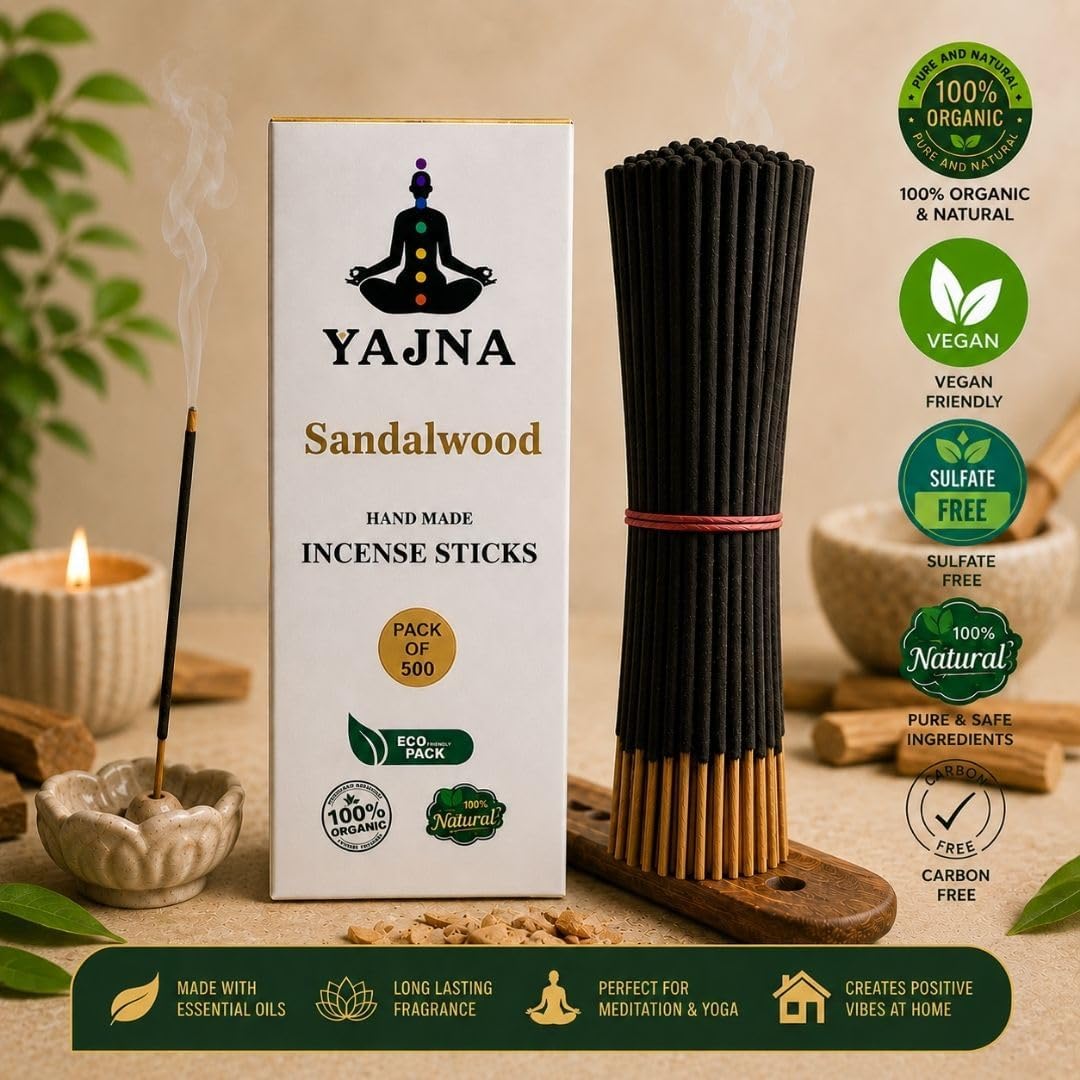 Yajna-Sandalwood-Incense-Sticks 100%-Natural-Handmade-Hand-Dipped-Incense-Sticks Organic-Chemicals-Free