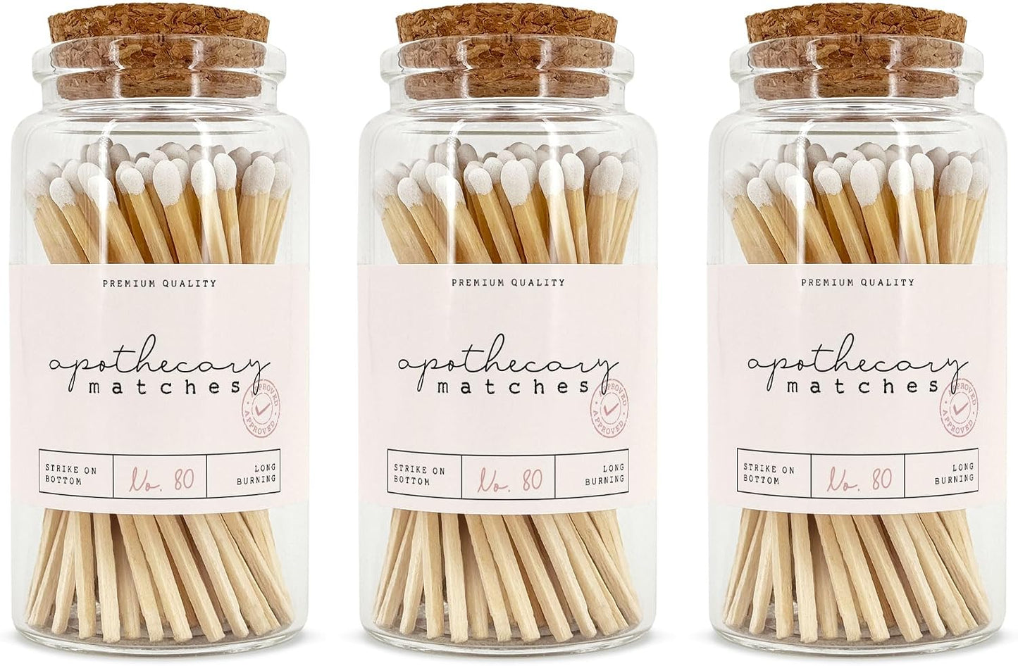Apothecary Wooden Matches in a Jar with Striker | Decorative Matches for Candles | Long Matches for Candles in Apothecary Glass Jar | Approx. 80 Safety Matches for Home Decor & Bathroom (1 Jar)