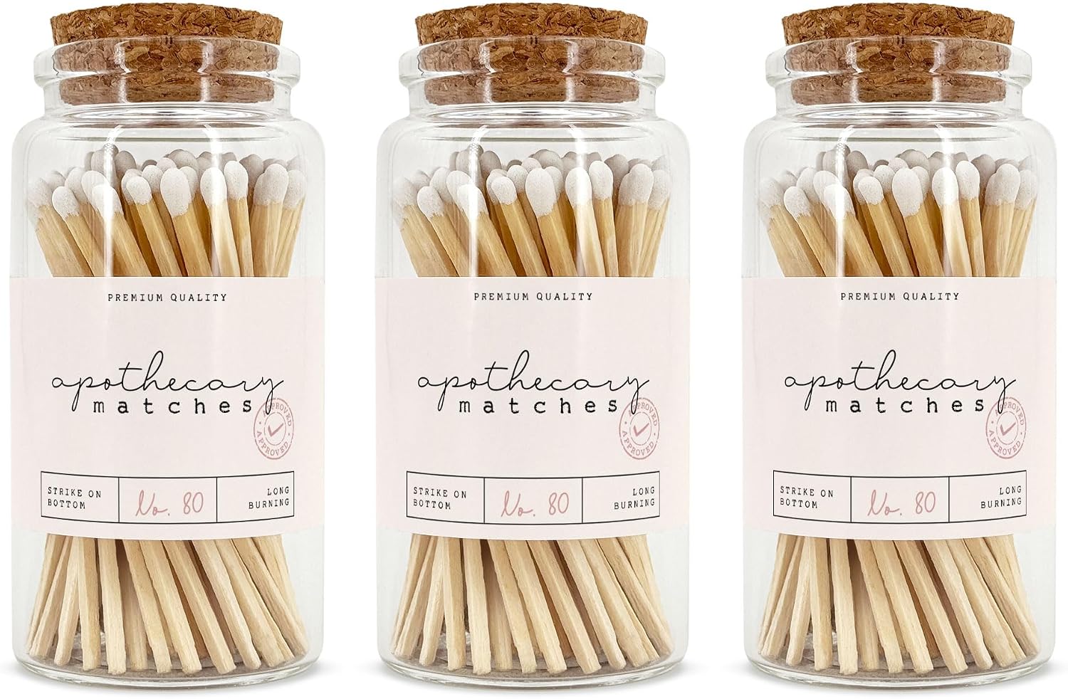 Apothecary Wooden Matches in a Jar with Striker | Decorative Matches for Candles | Long Matches for Candles in Apothecary Glass Jar | Approx. 80 Safety Matches for Home Decor & Bathroom (1 Jar)