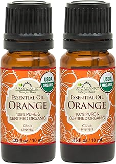 US Organic 100% Pure Sweet Orange Essential Oil - USDA Certified Organic - 10 ml Pack of 2 - w/Improved caps and droppers (More Size Variations Available)