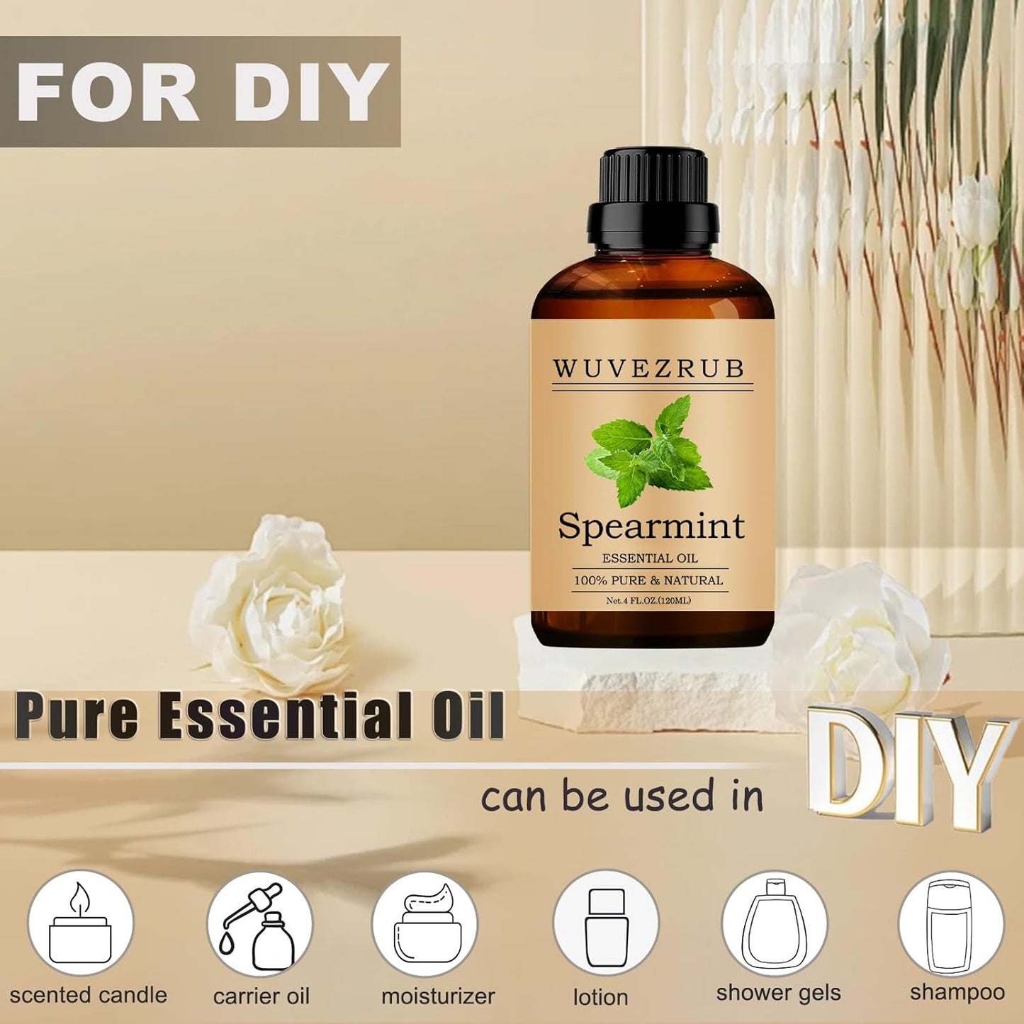 Spearmint Essential Oils, 120ML Pure and Natural Essential Oil for Aromatherapy Diffuser - Spearmint /4 Fl Oz