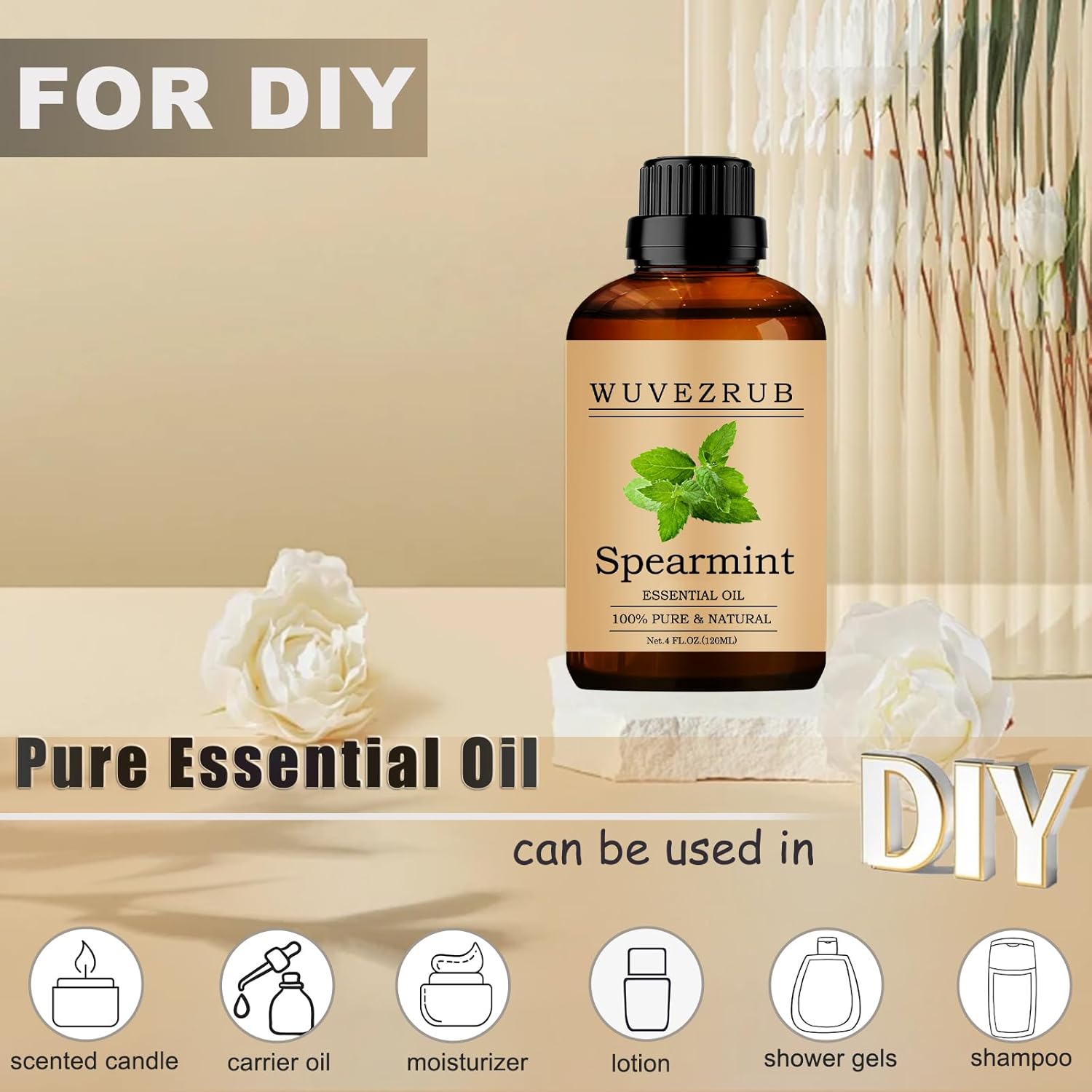 Spearmint Essential Oils, 120ML Pure and Natural Essential Oil for Aromatherapy Diffuser - Spearmint /4 Fl Oz