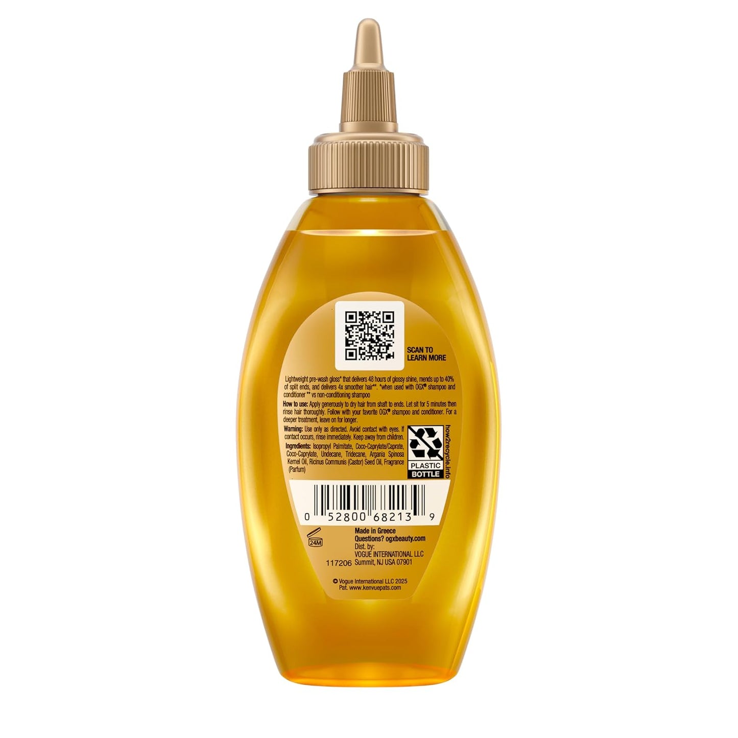 OGX Mirror Shine + Argan Oil Pre-Wash Hair Gloss, Smoothing Rinse Out Treatment for 48 Hours of Glossy Shine* & Nourishing Repair, Lightweight Hair Oil Mends Split Ends*, 4 fl. oz