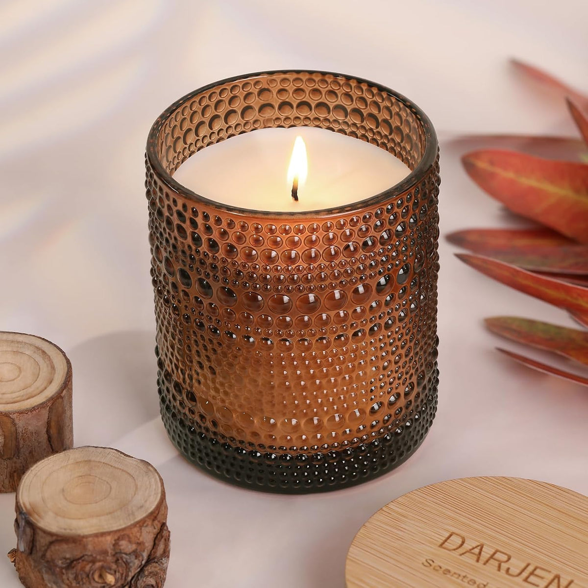 DARJEN Sandalwood Candles for Home- 10oz 68H Natural Soy Wax Aromatherapy Jar Candle with Strong Scent