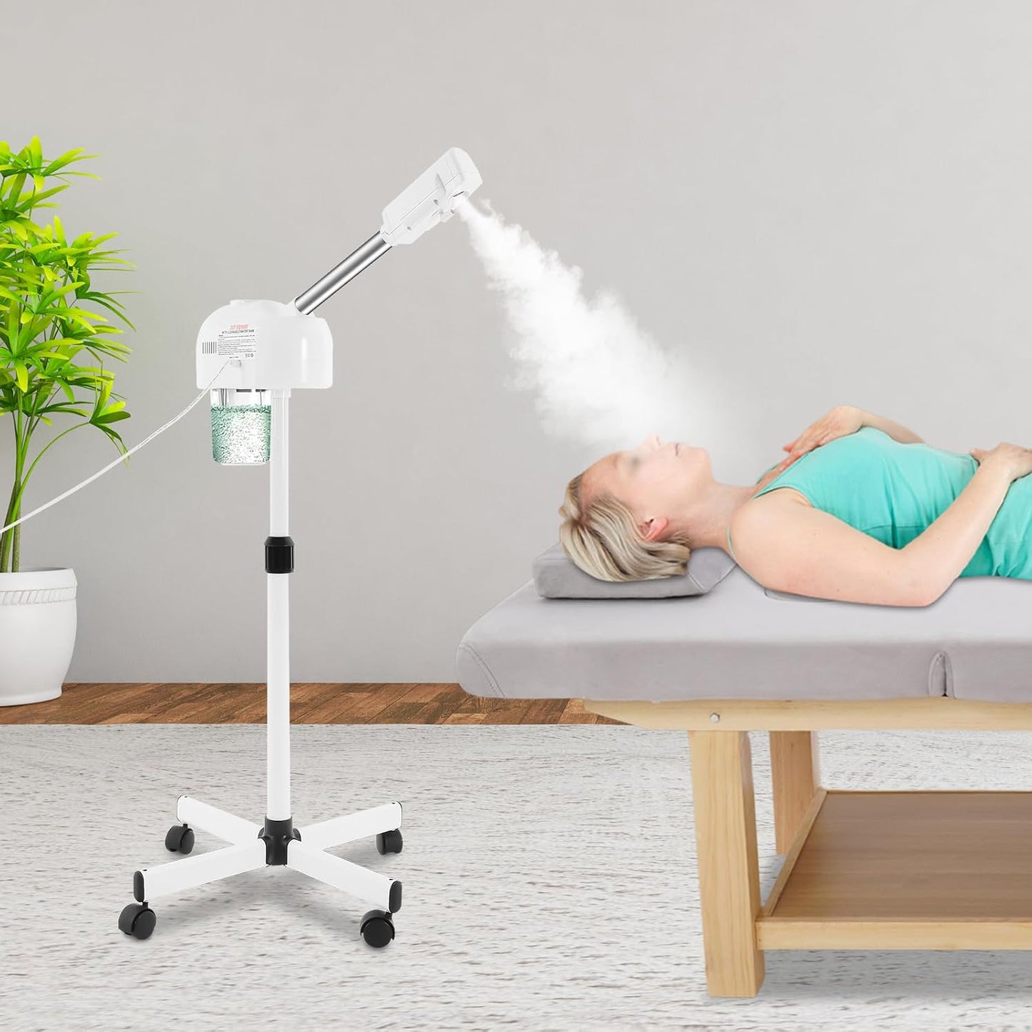 Facial Steamer Warm Mist Face Steamer | 750ml Standing Home Spa with 360° Rotating Nozzle | 107.6°F Steam, 800W, Floor Standing, White