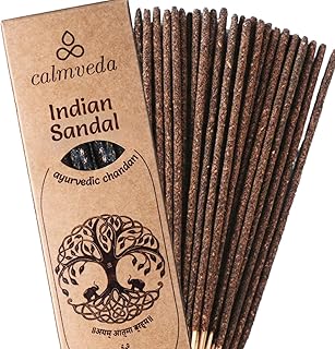 Ayurvedic Sandalwood Incense Sticks Natural - for Meditation Incense (24+ Smudge Sticks, 9 Inches) Thick Resin Natural Incense with Indian Sandalwood | Auspicious Spiritual Incense for Calming Self