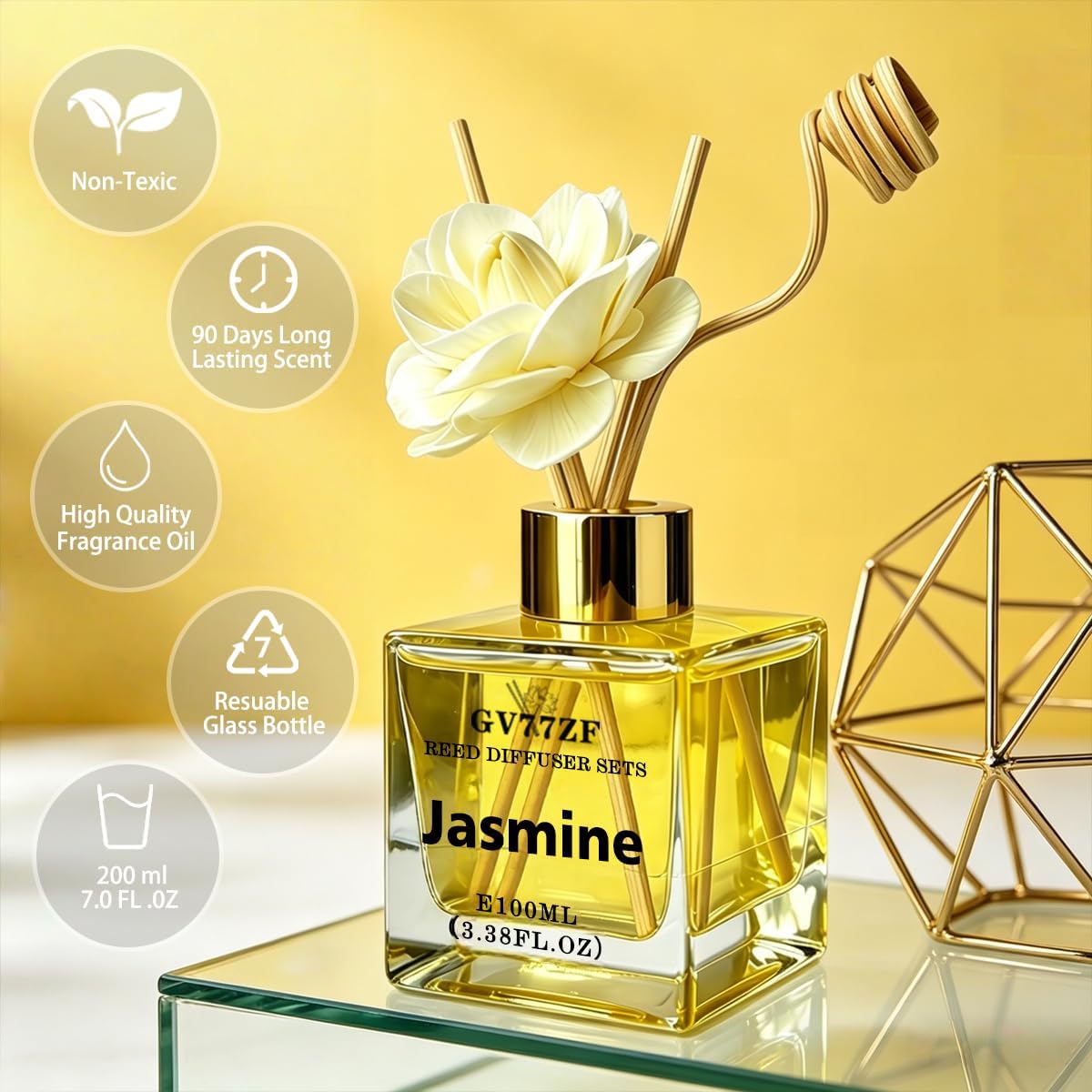 Lily Reed Diffuser – 3.38 oz Glass Bottle with Rattan Sticks & Dried Flowers, Fresh White Floral Scent for Home, Adjustable Intensity, Aroma Gift