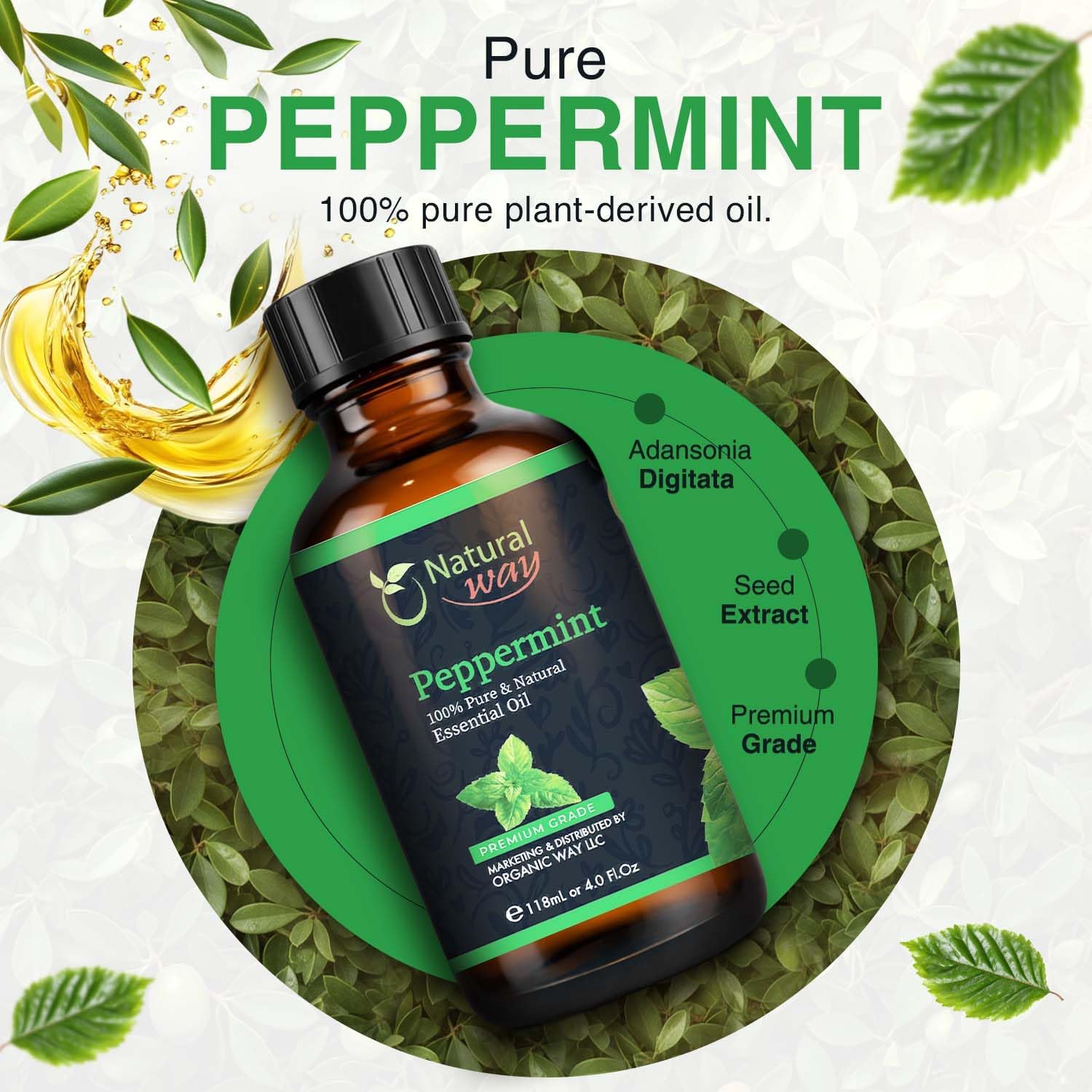Peppermint Essential Oil - Pure Aromatherapy Oil for Diffusers, Hair Growth, Skin, Scalp Care, Massage | Refreshing Hair Oil for Women & Men | Essential Oil for Diffuser | 4 Fl Oz (118 mL)