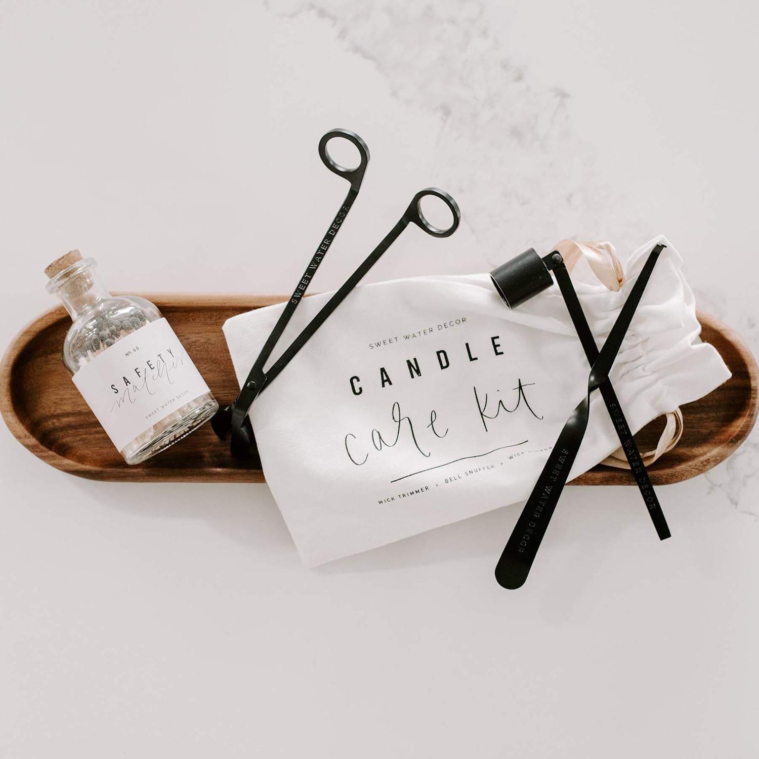 Sweet Water Decor Candle Care Kit | Matte Black Candle Accessory Set Includes Wick Trimmer, Wick Dipper, and Bell Snuffer Tools with Drawstring Bag for Candle Lovers (Matte Black)