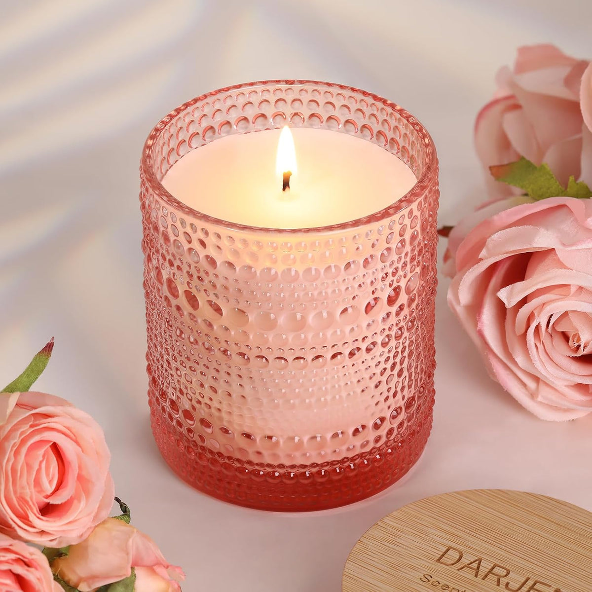 DARJEN Rose Scented Candles for Home- 10oz 68H Natural Soy Wax Aromatherapy Jar Candle