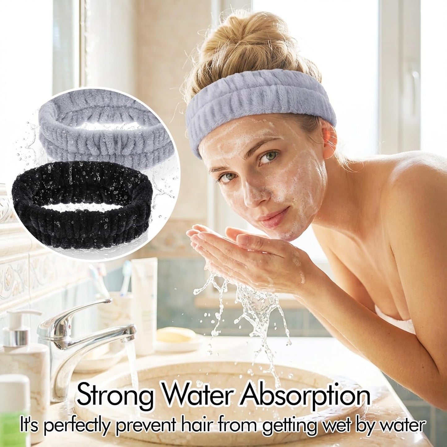 Ouligay 2PCS Face Washing Headband Spa Headbands for Skincare Hair Band Soft Facial Makeup Headband for Shower Mask Yoga Sports Exercise Gift for Women and Teens