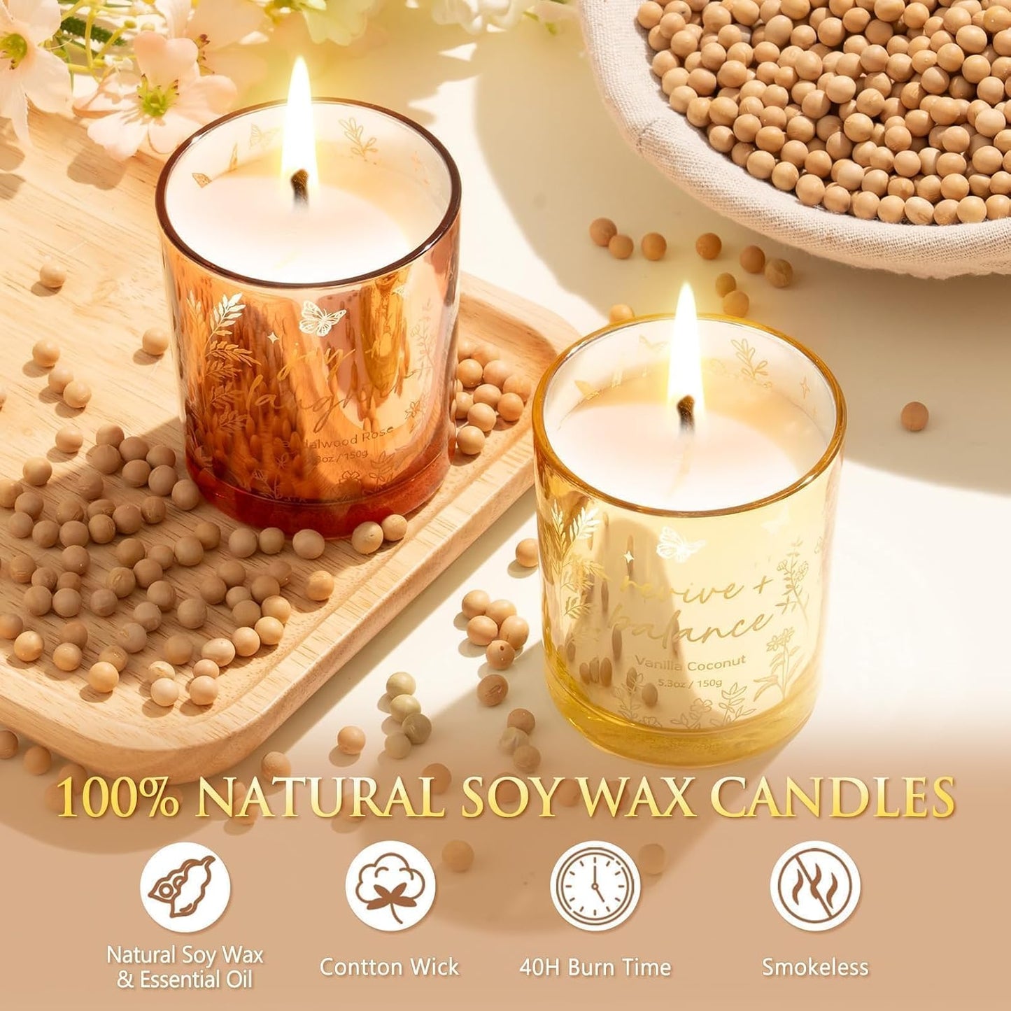 Scented Candles for Women, 3 Pack Candle Set Soy Candles for Home Scented Holiday Votive Candle Gifts Set, Mothers Day Birthday Gifts for Women Mom Her - Vanilla Coconut/Sandalwood Rose/Lemon Lavender