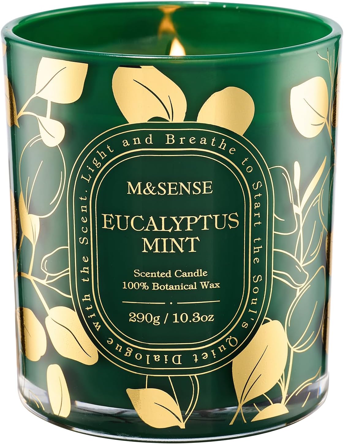 M&SENSE Eucalyptus Mint Scented Candle 10.3oz Golden Stamped | Non-Toxic Soy Wax, 55H Burn Time, Aromatherapy, Summer Cool Refresh & Spa Gift