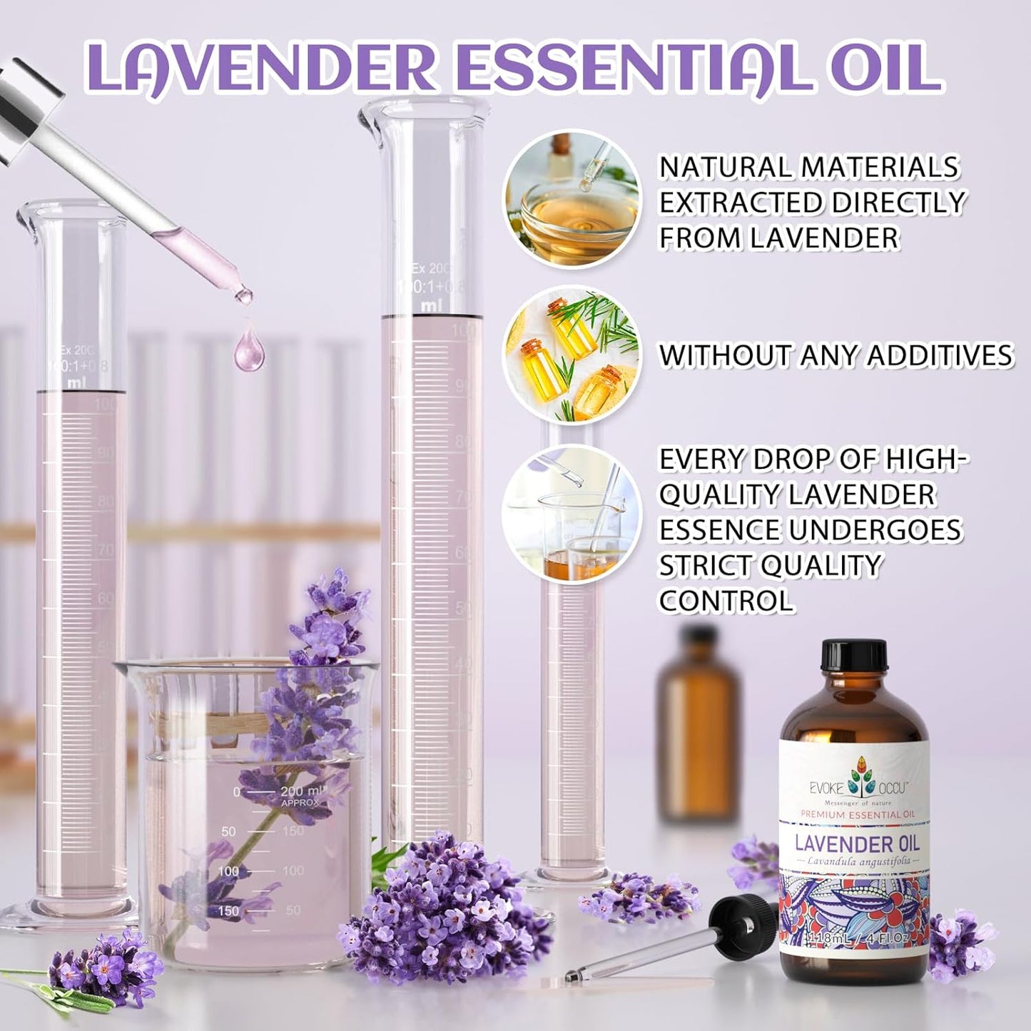 EVOKE OCCU Lavender Essential Oil for Sleeping Aid in the Bedroom, Relaxation in the Office Living Room & DIY Wool Dryer Balls - 4 Fl Oz