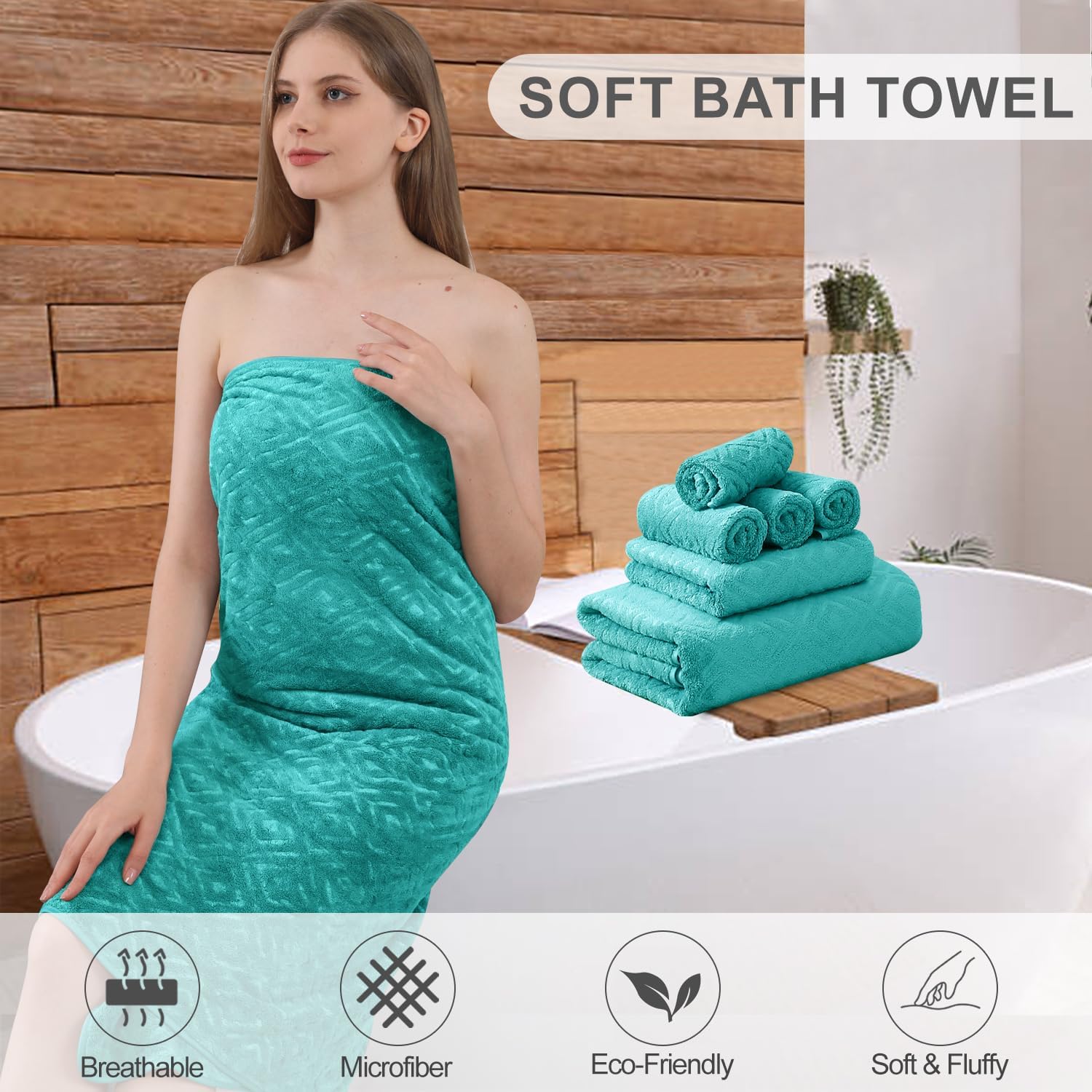 Smuge 18-Piece Bath Towel Set, Include 6 Bath Towel Sheets, 6 Hand Towels and 6 Washcloths - Highly Absorbent Quick Dry 100% Microfiber,Ultra Soft Bathroom Towel Set (Sea Blue)