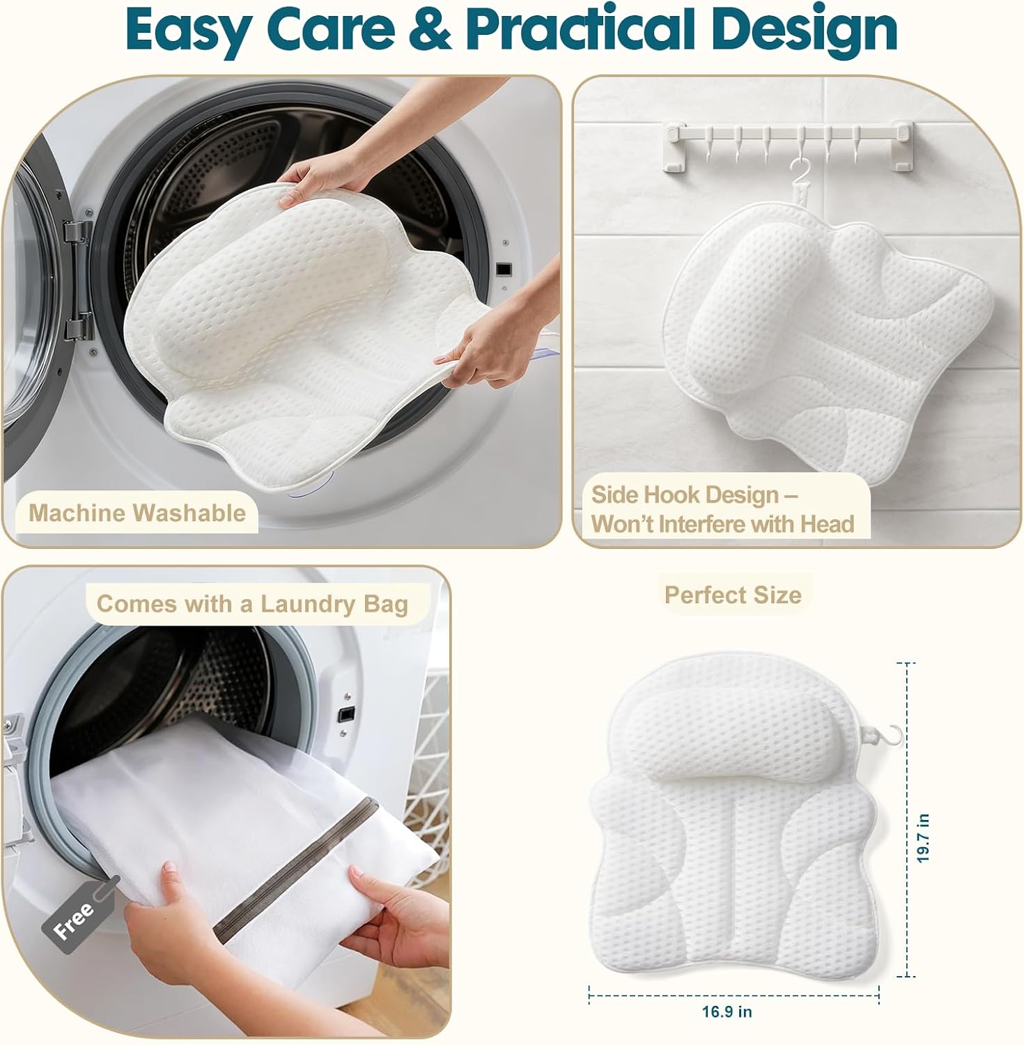 Bath Pillow Bathtub Pillow, Luxury Bath Pillows for Tub with Head, Neck & Back Support, 4D Air Mesh Bath tub Pillow with Extended Wings, Non-Slip Suction Cups Relaxing Spa Gift for Woman