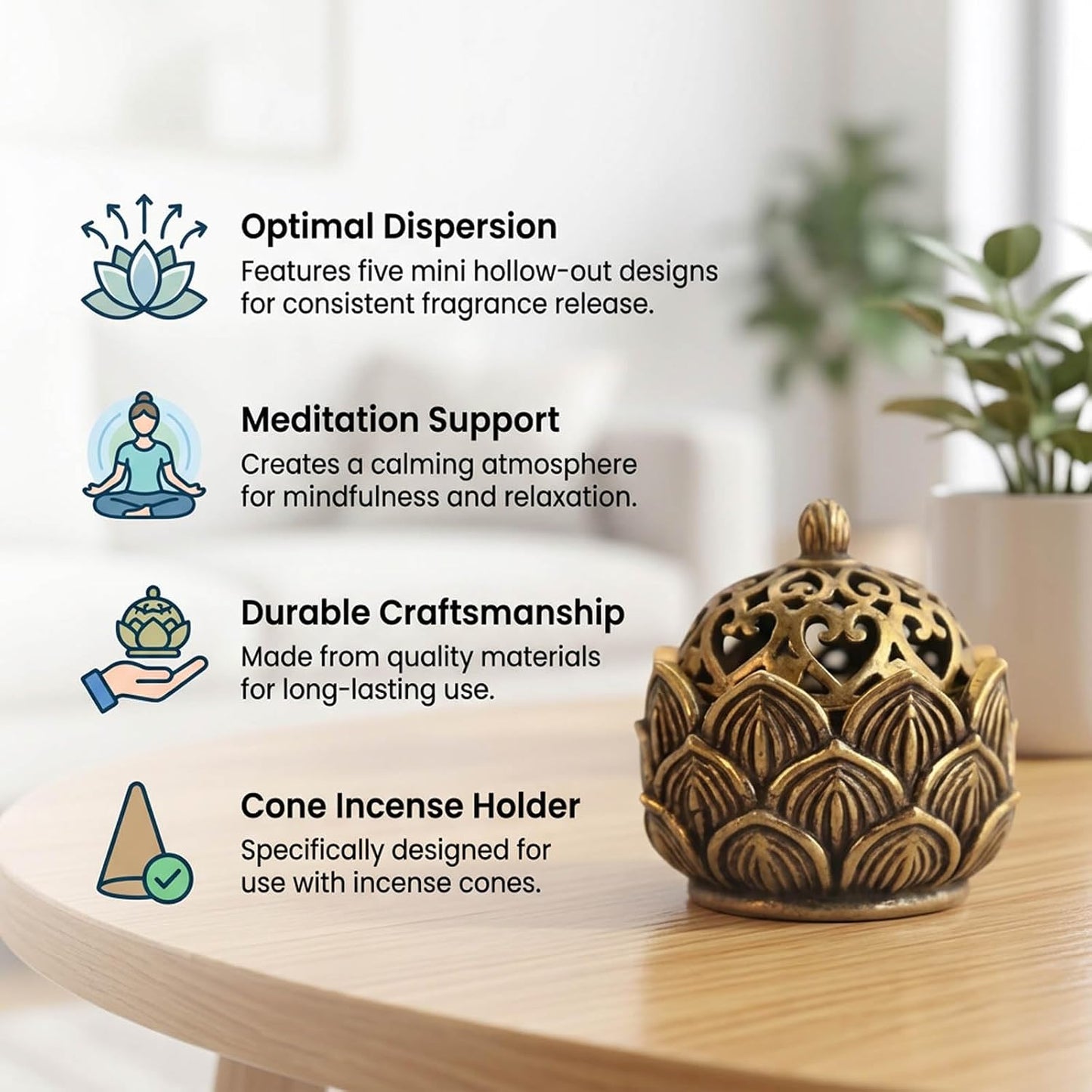 5Pcs Incense Cone Holder, Cone Incense Burner with Mini Hollow-Out Designs, Material for Home Meditation and Aromatherapy, Compact Size for Easy Placement