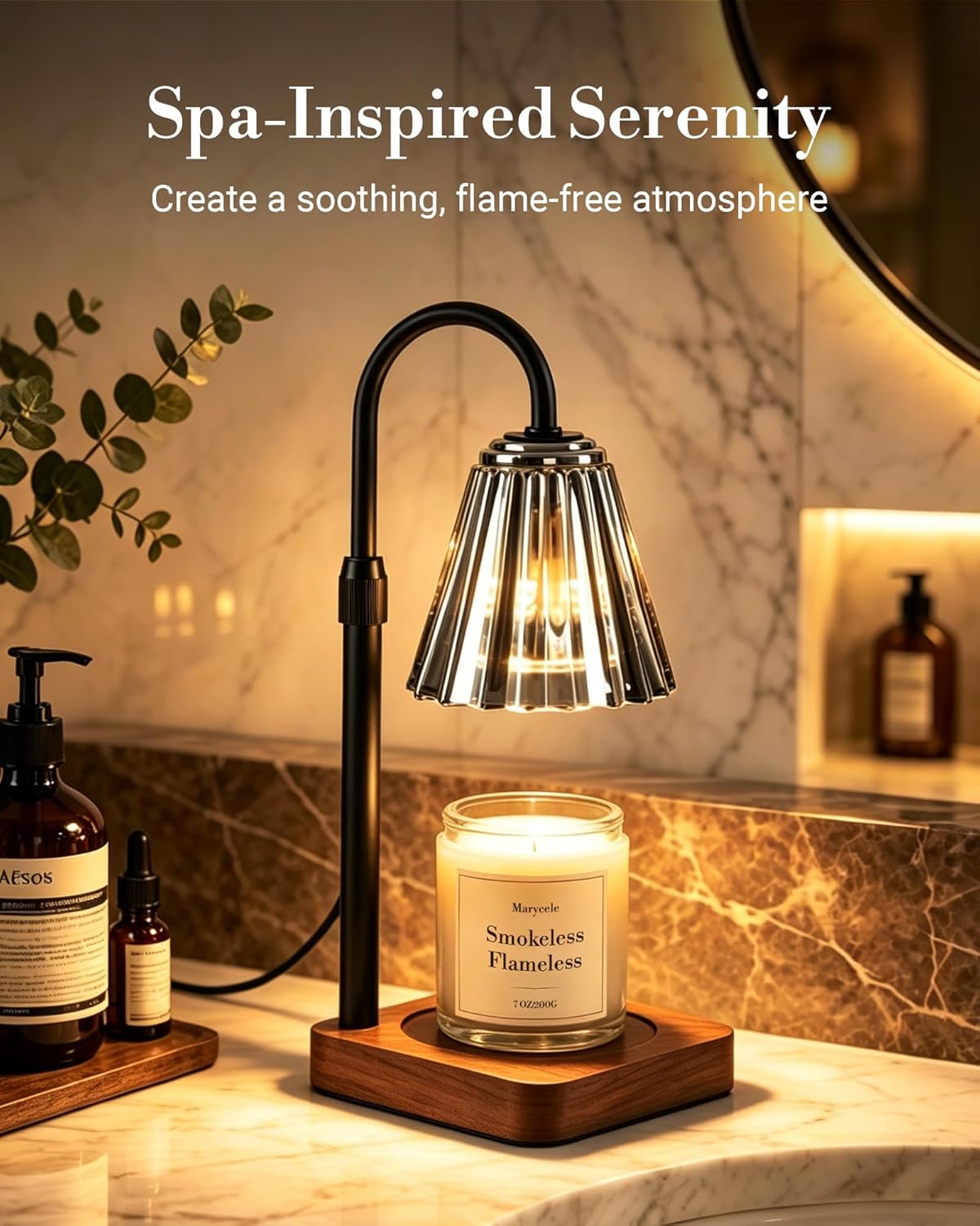 Marycele Vintage Candle Warmer Lamp with Timer Dimmer, Adjustable Height | Vintage farmhouse style with 2 bulbs, adjustable height, timer and dimmer for flameless fragrance in bedroom or home gifts