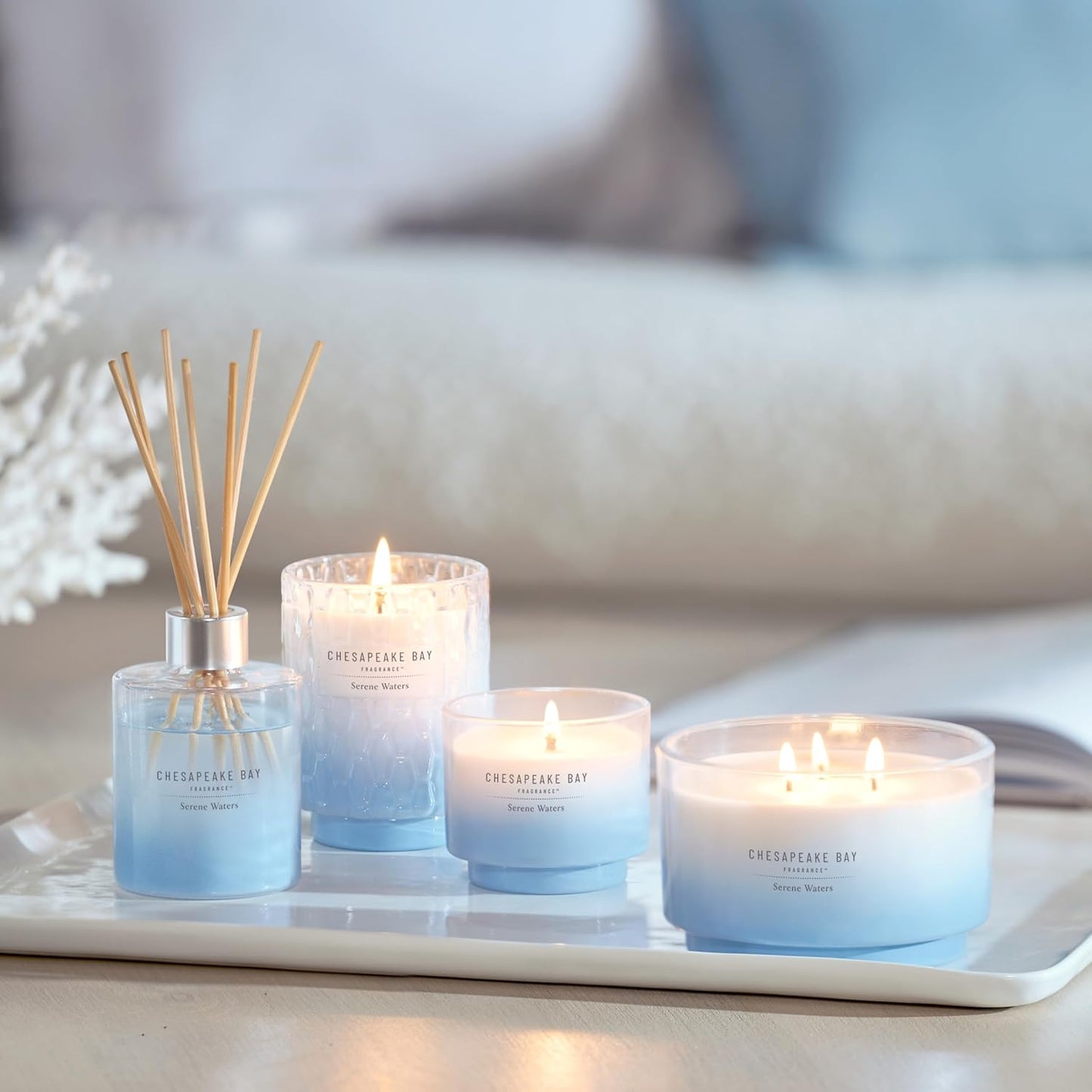 Chesapeake Bay, 11oz Serene Waters Scented Candle, Mood Evoking Fragrance, Textured Sea Glass-Inspired Jar, Premium Soy Blend Wax with Essential Oils, Coastal Fragrance for Home Décor or Gifting