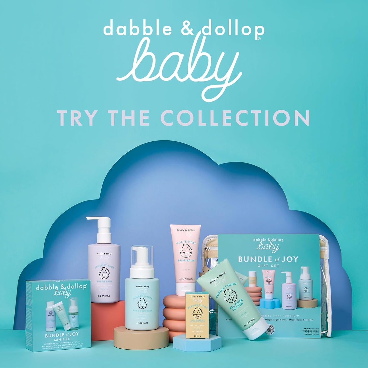 Dabble & Dollop Baby Bubble Bath for Sensitive Skin - Tear-Free & pH-Balanced, EWG-Verified, Fragrance-Free, Long-Lasting Baby Bath Bubbles (10 fl oz, Pack of 2)