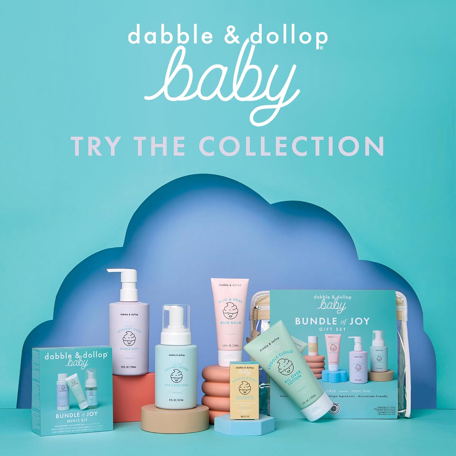 Dabble & Dollop Baby Bubble Bath for Sensitive Skin - Tear-Free & pH-Balanced, EWG-Verified, Fragrance-Free, Long-Lasting Baby Bath Bubbles (10 fl oz, Pack of 2)