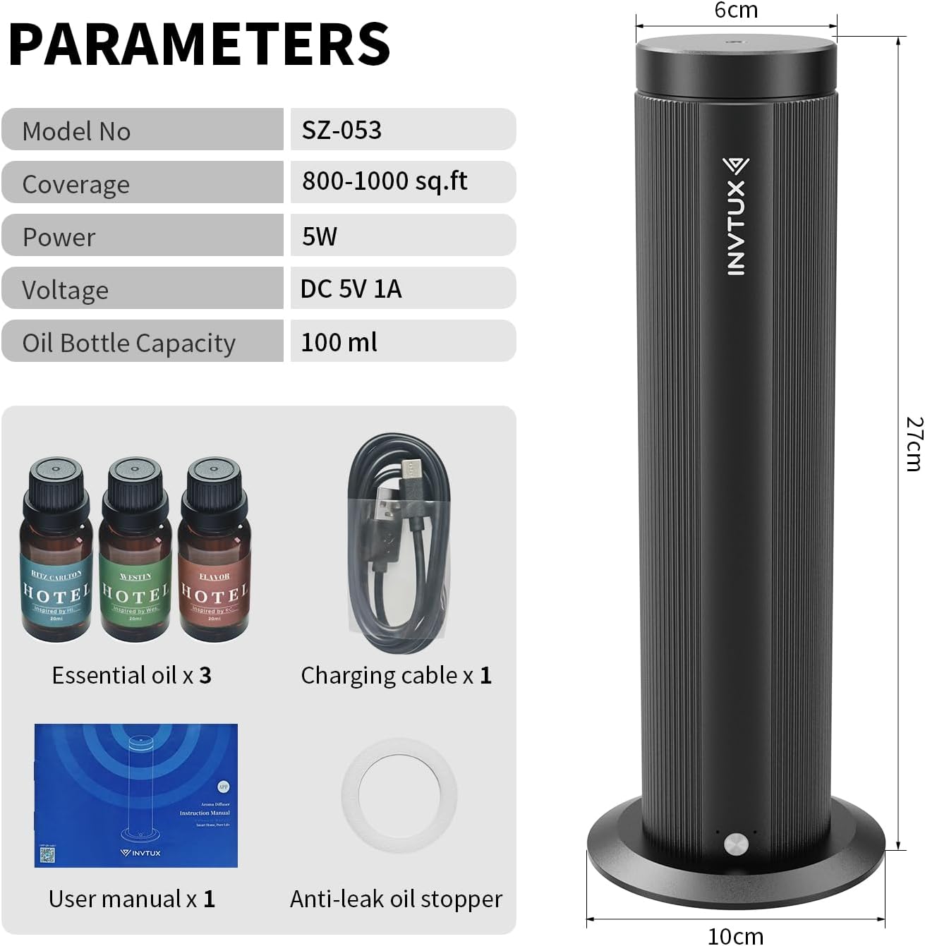 Waterless Essential Oil Diffuser Corded Diffuser with Hotel Collection Diffuser Oil, Scent Diffuser Starter Kit Cold Air Diffuser Oil Machine 1000 Sq Ft Coverage for Home Office Lobby Hotel