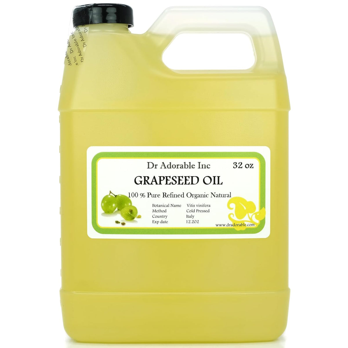 Dr Adorable - 32 oz - Grapeseed Oil - 100% Pure Cold Pressed Organic Natural
