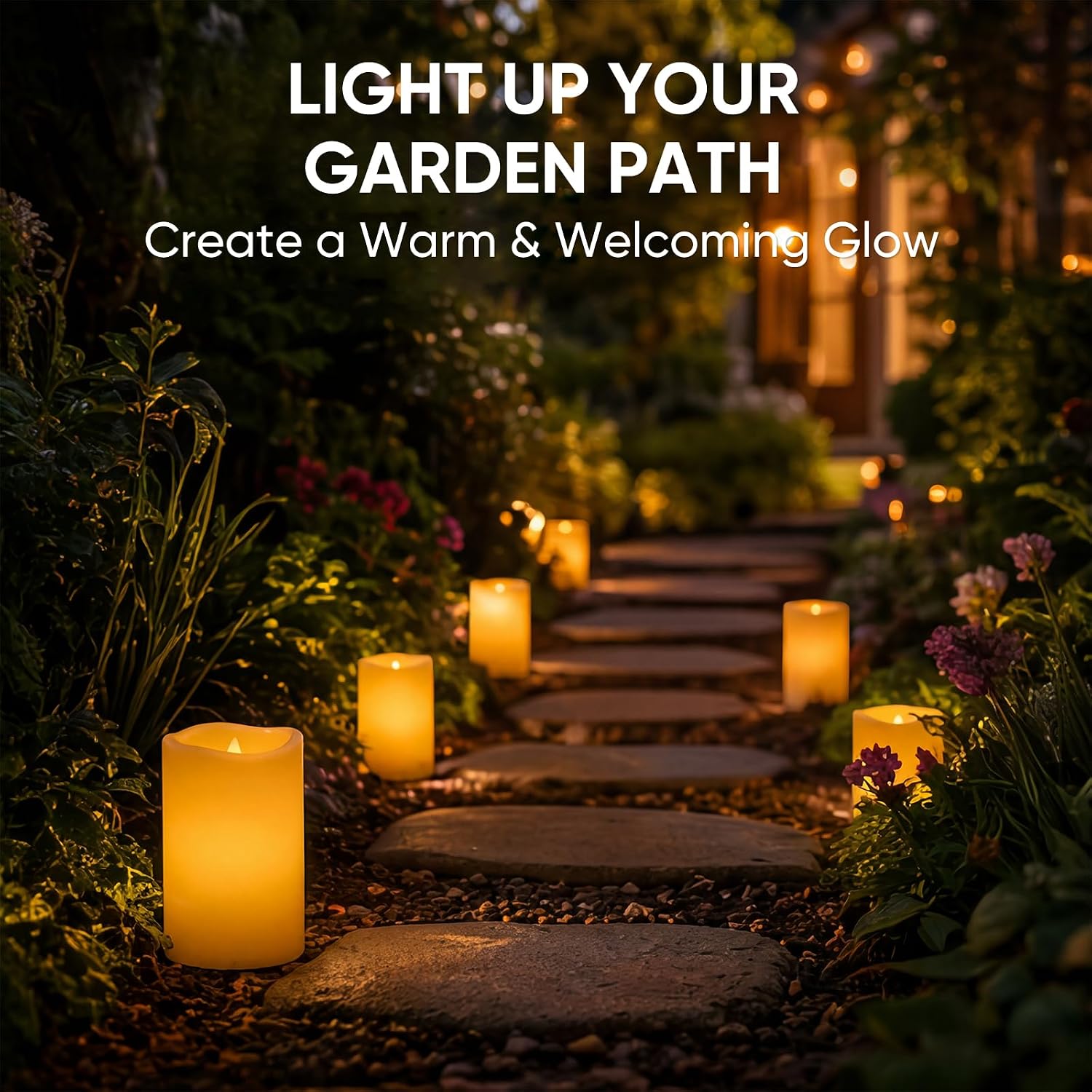 Homemory Outdoor Waterproof Flameless Candles with Auto Light Sensor, Flickering LED Pillar Candles, Dusk to Dawn Battery Operated Fake Candles Lanterns, Porch, Patio, Garden Decor, 3"x5", Set of 2