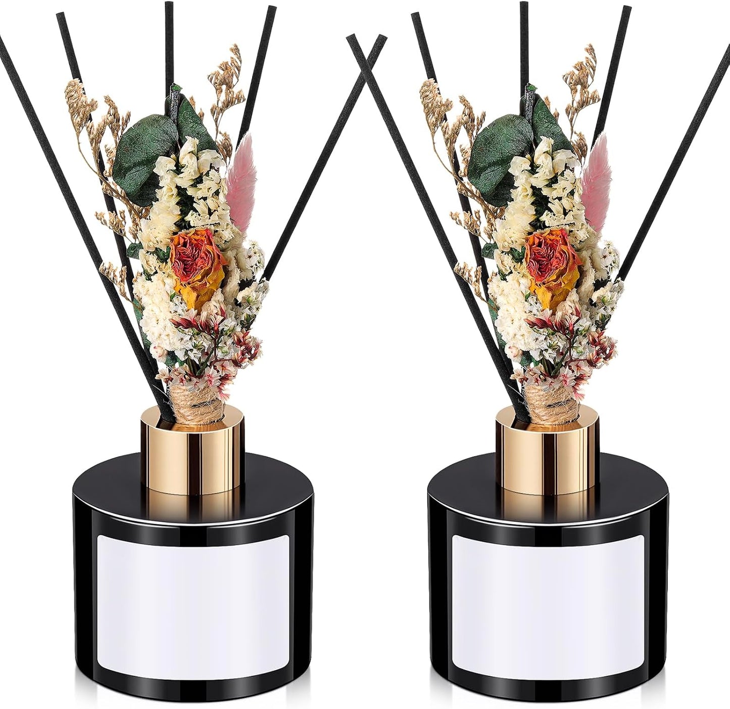 Rtteri 2 Reed Diffuser Sets Flower Oil Diffuser Sticks with Refill Empty 5oz Bottles Scent Glass for Fragrance Home Bathroom Gifts, Oil Not Included(Black Color)
