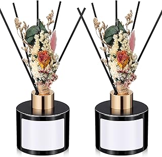 Rtteri 2 Reed Diffuser Sets Flower Oil Diffuser Sticks with Refill Empty 5oz Bottles Scent Glass for Fragrance Home Bathroom Gifts, Oil Not Included(Black Color)