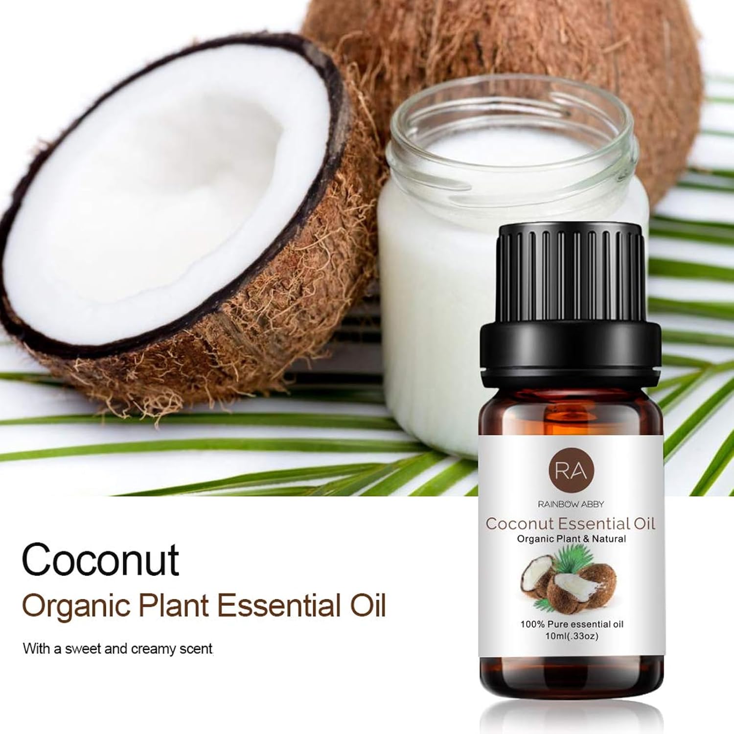 RAINBOW ABBY 2-Pack Coconut Essential Oil, Pure, Undiluted, Therapeutic Grade Coconut Oil - 2x10 mL