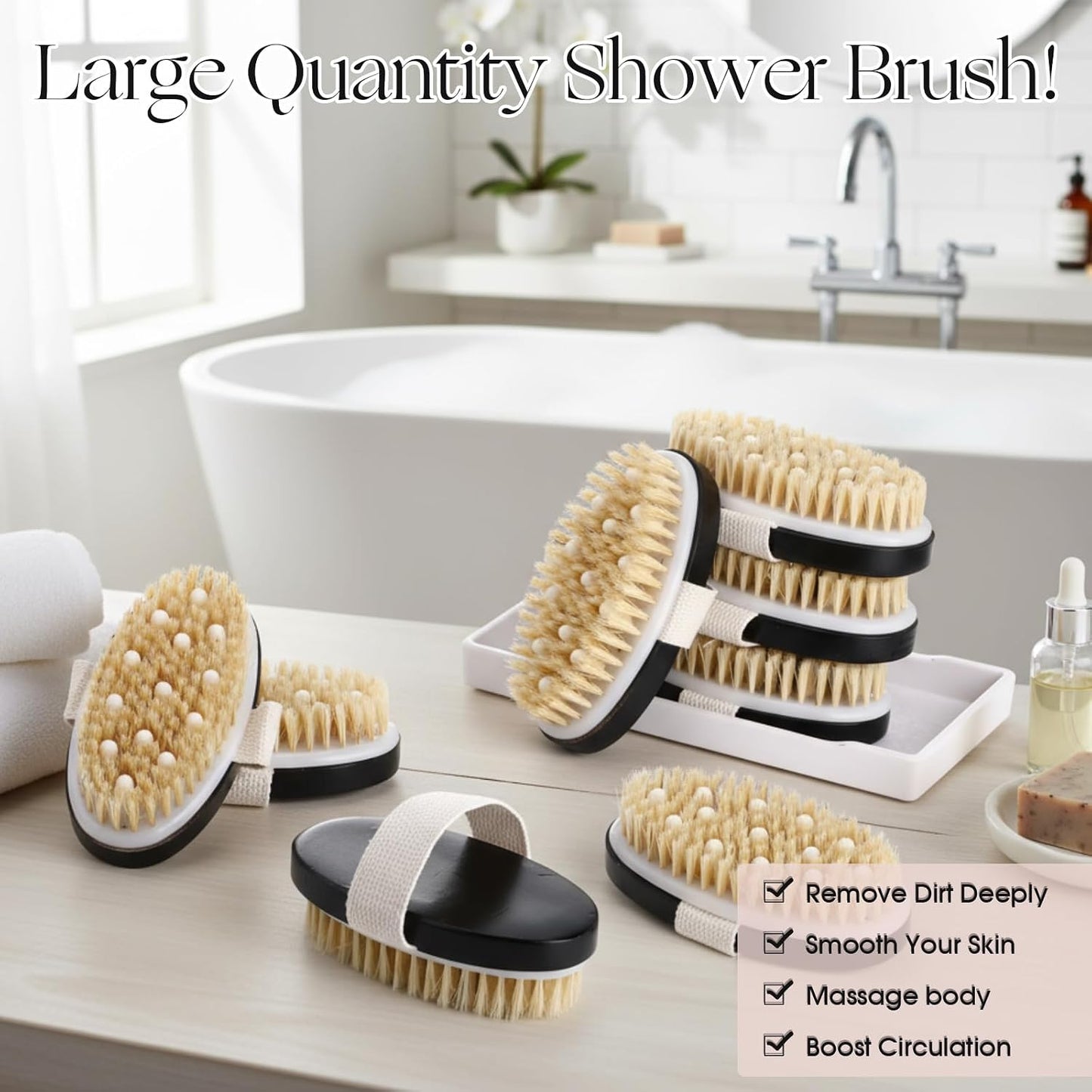 Gejoy 10 Pcs Dry Brushing Body Brush for Lymphatic Drainage Exfoliating Brush with Massage Nodule Dry Skin Body Scrubber Cellulite Shower Circulation Dead Exfoliator (4.92 x 2.56 Inches,Black)