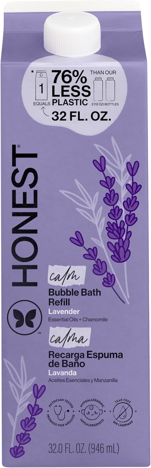 The Honest Company Foaming Bubble Bath Refill, Lavender Calm Scent, Tear-Free, Hypoallergenic, Naturally Derived, Gentle for Baby, 32 fl oz
