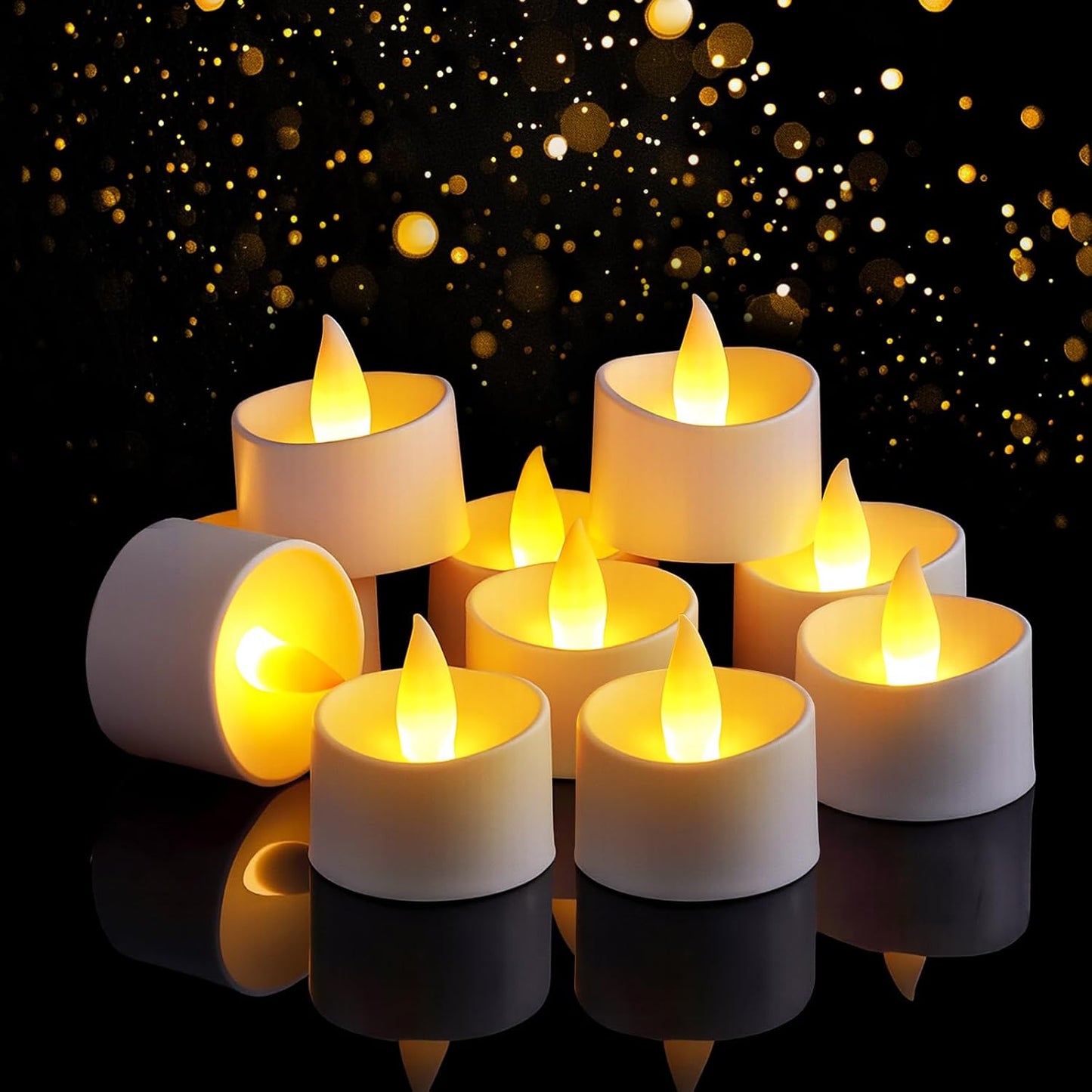 Dual-Flame Flickering Flameless LED Tealight Candles, Battery Operated Tea Lights with Warm Yellow Glow, 200+ Hour Long-Lasting Fake Candles for Home Wedding Votive Decor (White, 12 Pack)