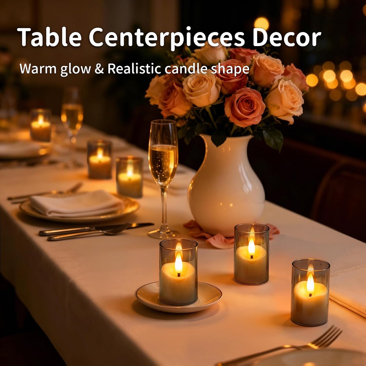 Rechargeable Flameless Candles with Timer Remote, 1.7"x2.6" Clear Acrylic LED Tea Lights Candles，Small Votive Electric LED Candles for Home Aniversary Wedding Holiday Decor Gray(6 Pack)