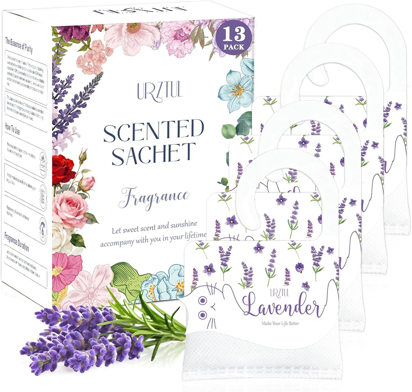 13 PCS Lavender Sachets Bags for Drawers and Closets, Hanging Scented Sachets Air Fresheners, Natural Home Fragrance Odor Eliminator for Wardrobe, Shoe Cabinet, Car & Bathroom Potpourri Bag