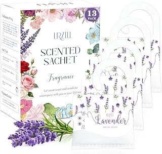 13 PCS Lavender Sachets Bags for Drawers and Closets, Hanging Scented Sachets Air Fresheners, Natural Home Fragrance Odor Eliminator for Wardrobe, Shoe Cabinet, Car & Bathroom Potpourri Bag