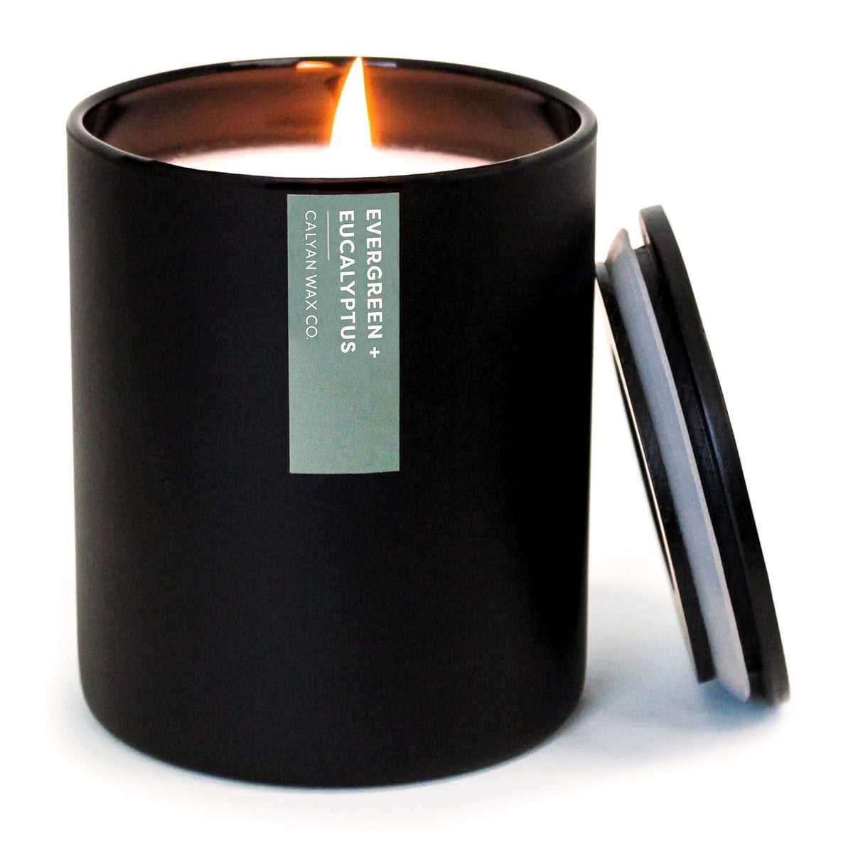 Calyan Wax Co. Evergreen & Eucalyptus Scented Candle - 75 Hour Burn - Luxury Clean Soy Wax Candles - Long Lasting Black