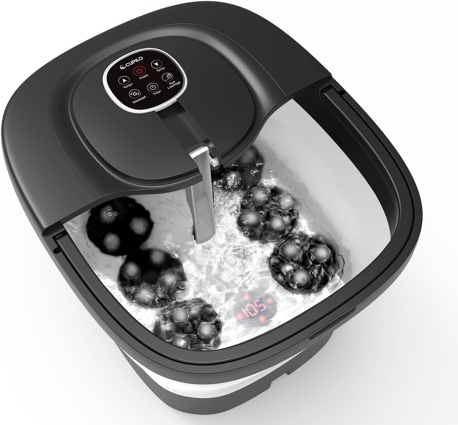 CuPiLo Foot Spa Bath Massager, Upgraded Foot Bath with Circulation Heat, Motorized Shiatsu Massage Balls, Pedicure Soaking Tub with Waves, Remote, Handle, Feet Stress Relief, Gifts