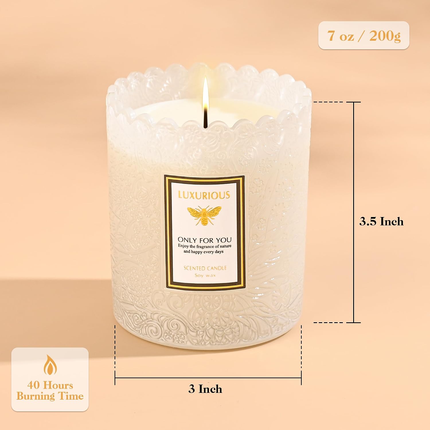 Gardenia Scented Candle, Candles for Home Scented, Gardenia Candle, Luxury Jar Candle for Women, Candles Gifts for Women, Natural Soy Wax, 7 oz 40 Hours