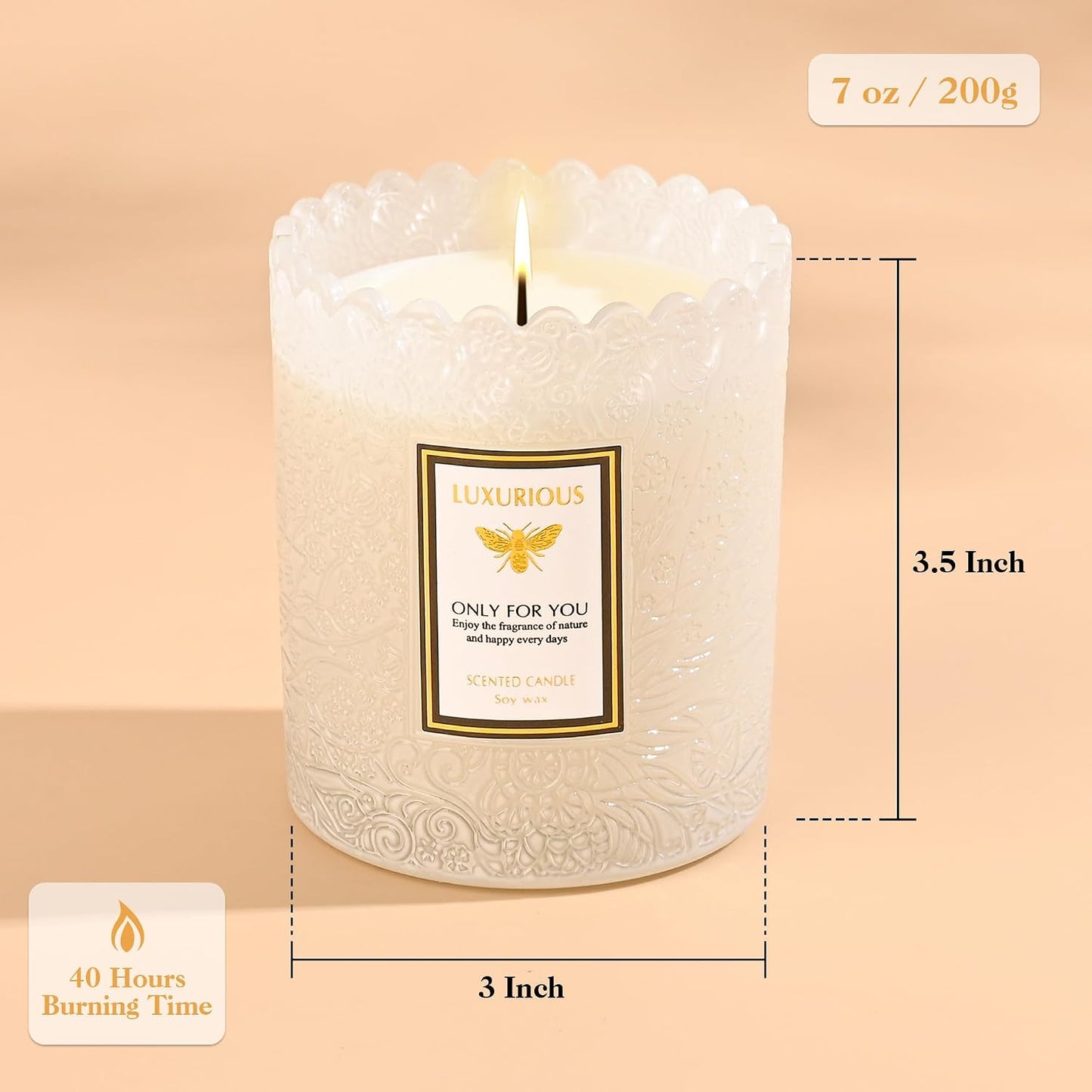Tuberose Scented Candle, Candles for Home Scented, Luxury Jar Candles for Women, Candles Gifts for Women, Natural Soy Wax Candle, 7 oz 40 Hours