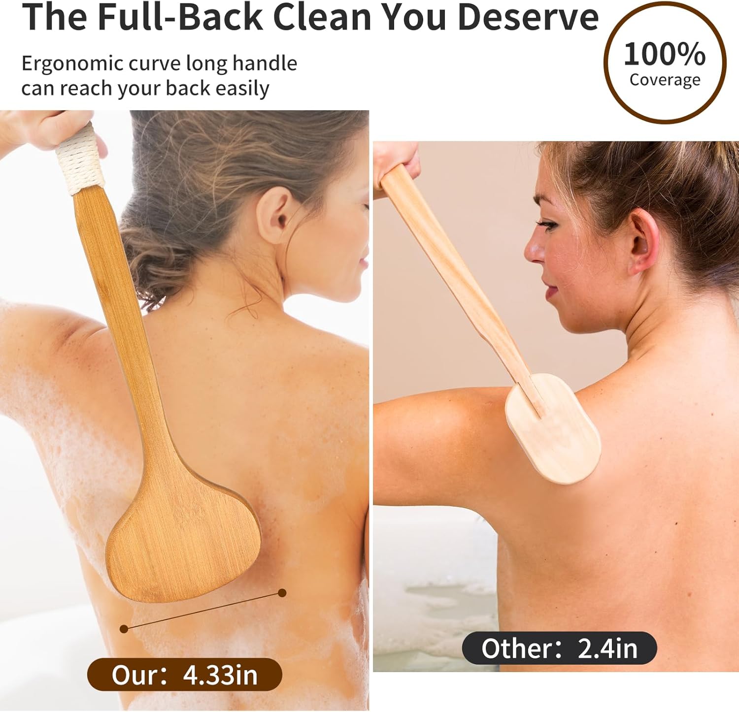 Long Handle Bath Brush-Back Scrubber for Shower, Exfoliating Body Brush with Bristles for Wet & Dry Brushing, Shower Brush for Men & Women