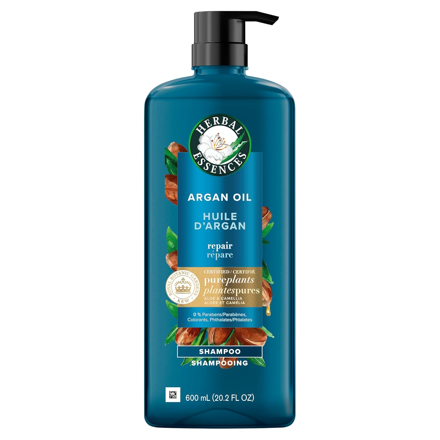 Herbal Essences Argan Oil Paraben Free Shampoo, Hair Repair, 20.2 fl oz, with Certified Camellia Oil and Aloe Vera, For All Hair Types, Especially Damaged Hair