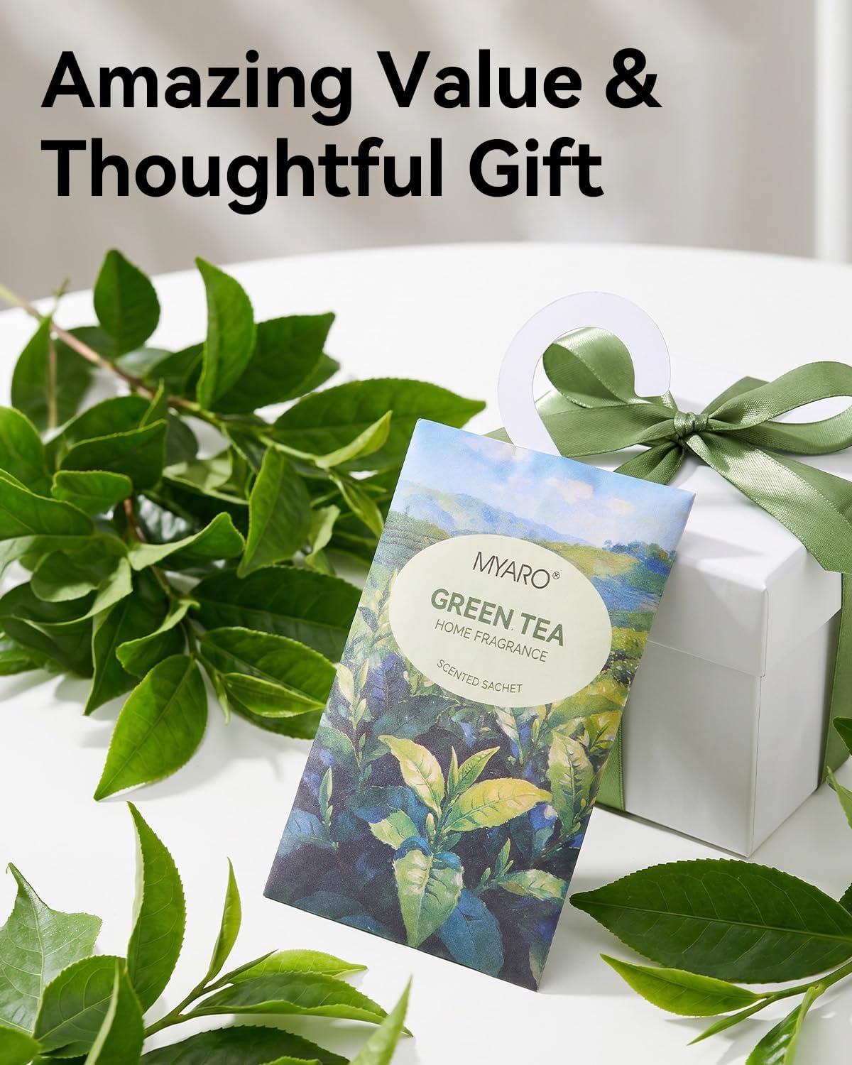MYARO Hanging Sachets Air Freshener for Home: 12 Packs Clean & Fresh Hanging Scented Sachet Bags for Closet, Clothes, Lingerie Drawer, Car, Bedroom, Laundry Fragrance Gift for New House (Green Tea)