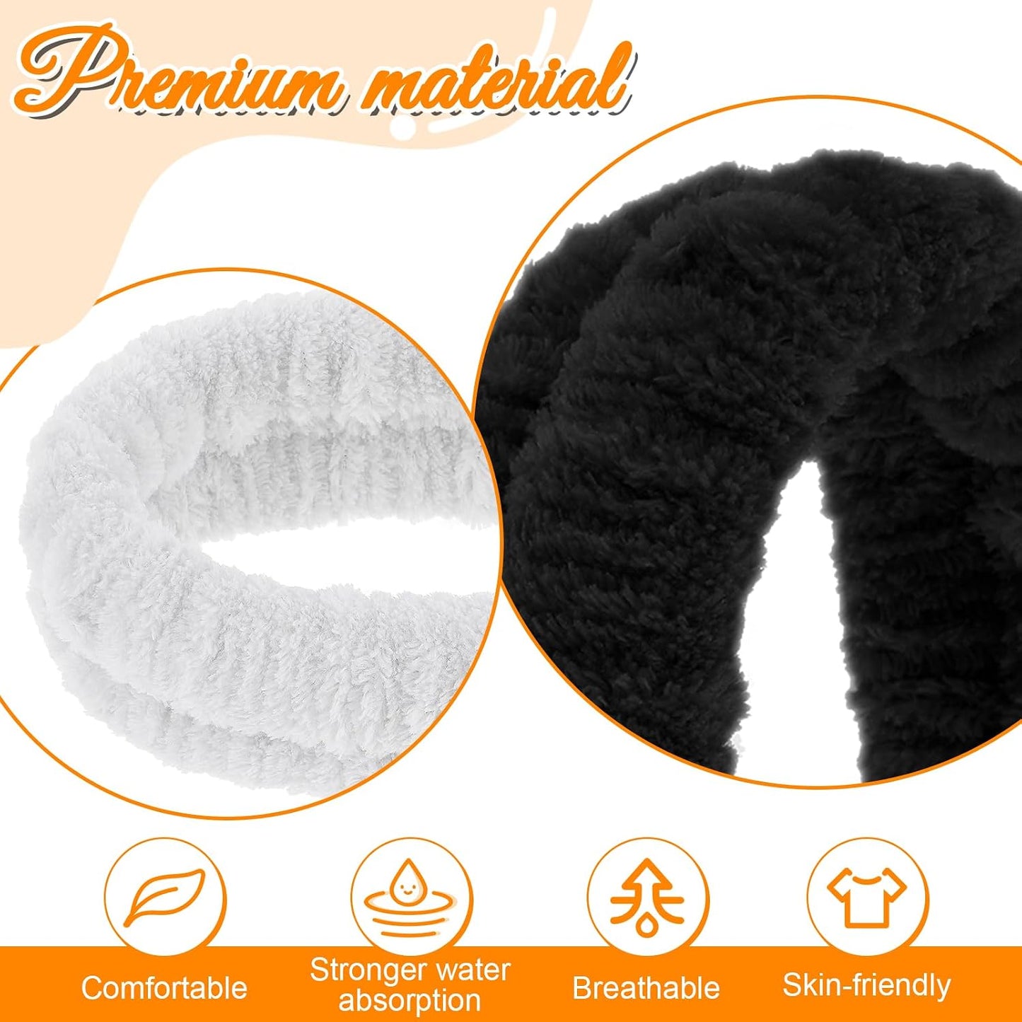 2Pcs Spa Headbands, Face Washing Headband Elastic Skincare Head Band Absorbent Quick-Drying Flannel Makeup Headband for Women Men Yoga, Sports, and Shower (Black, White)